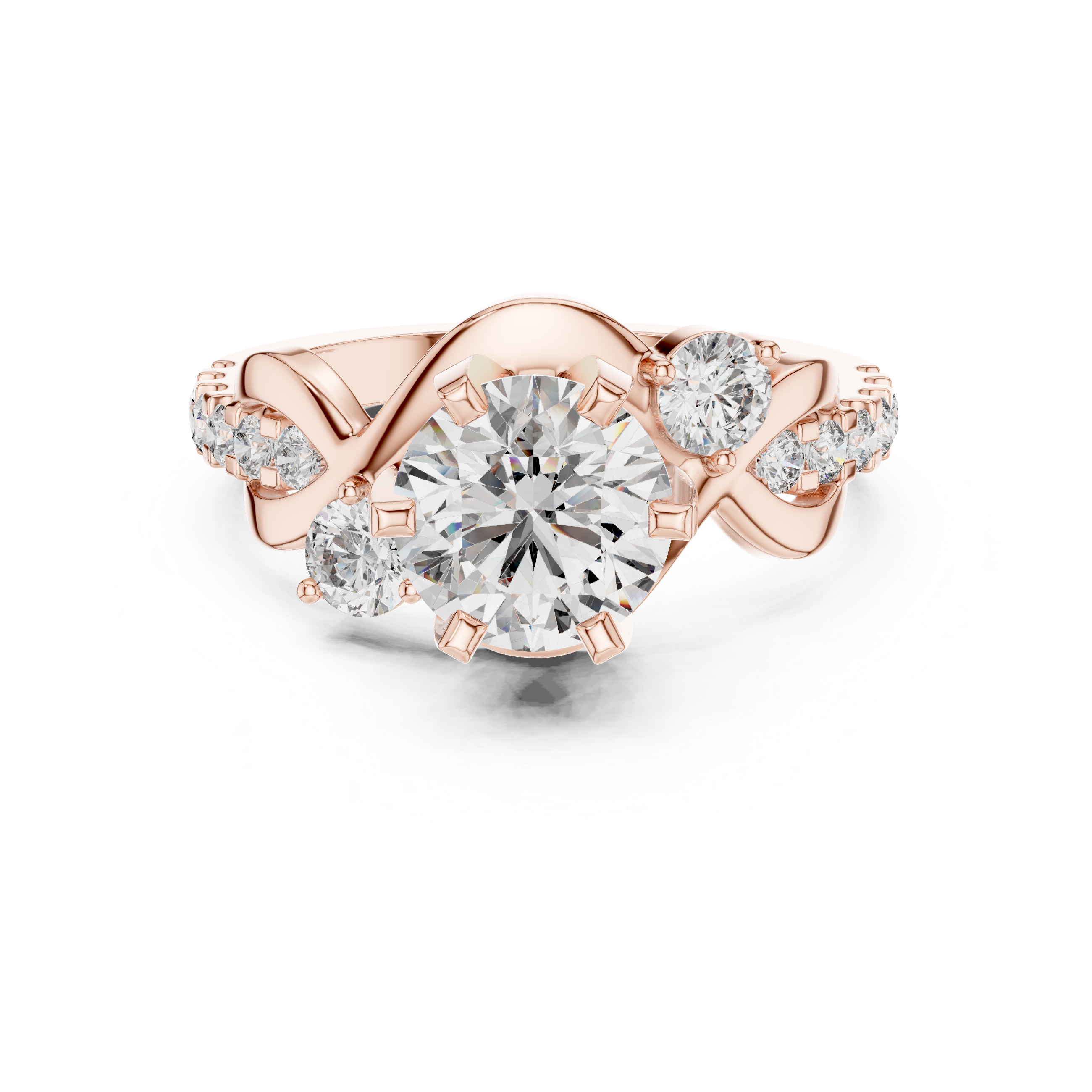 Round Diamond Three Stone Engagement Ring with Twist Band