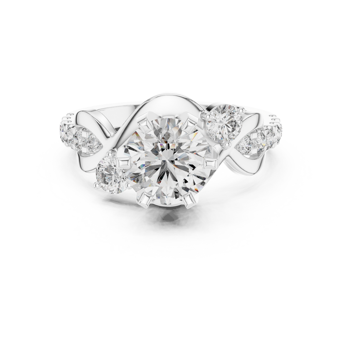 Round Diamond Three Stone Engagement Ring with Twist Band