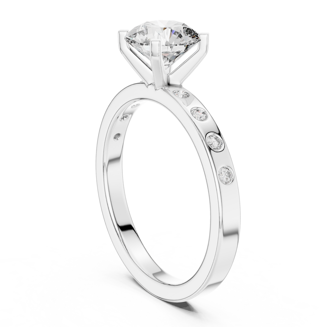 Round Cut Diamond Solitaire Ring with Bezel Set band