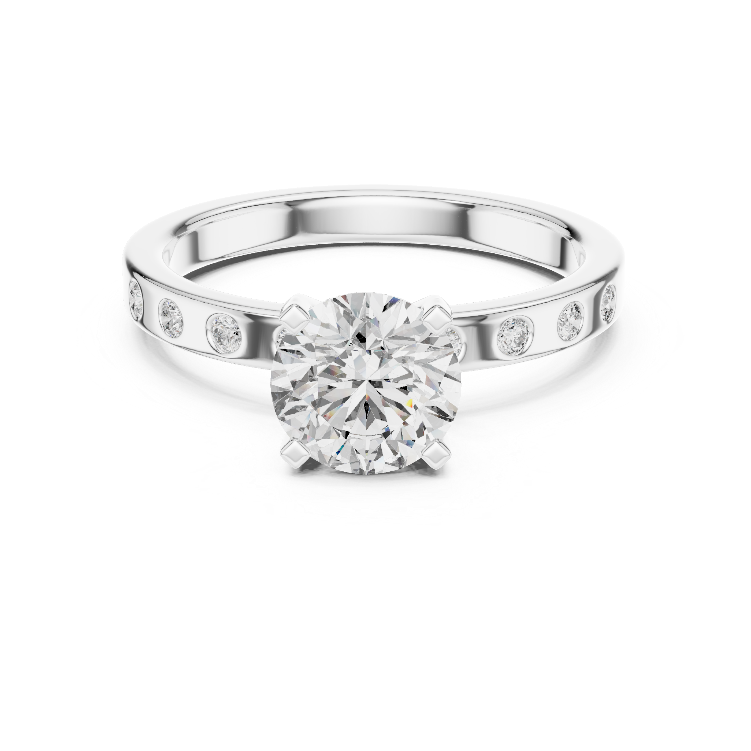 Round Cut Diamond Solitaire Ring with Bezel Set band