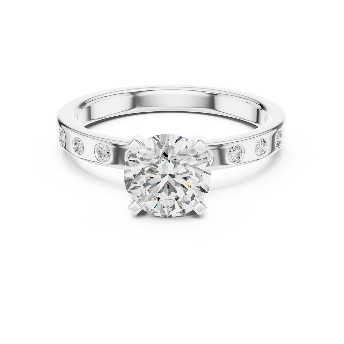 Round Cut Diamond Solitaire Ring with Bezel Set band
