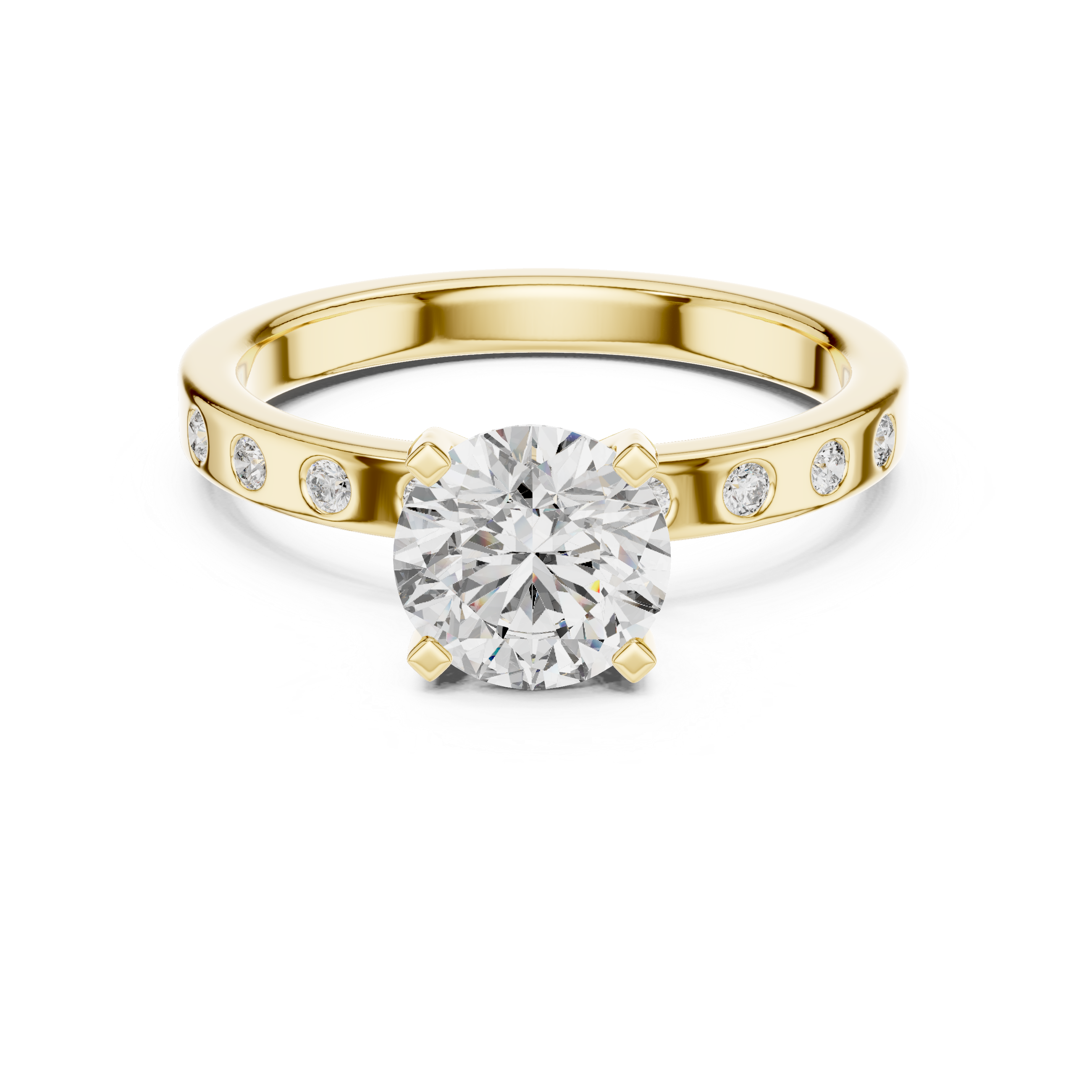 Round Cut Diamond Solitaire Ring with Bezel Set band