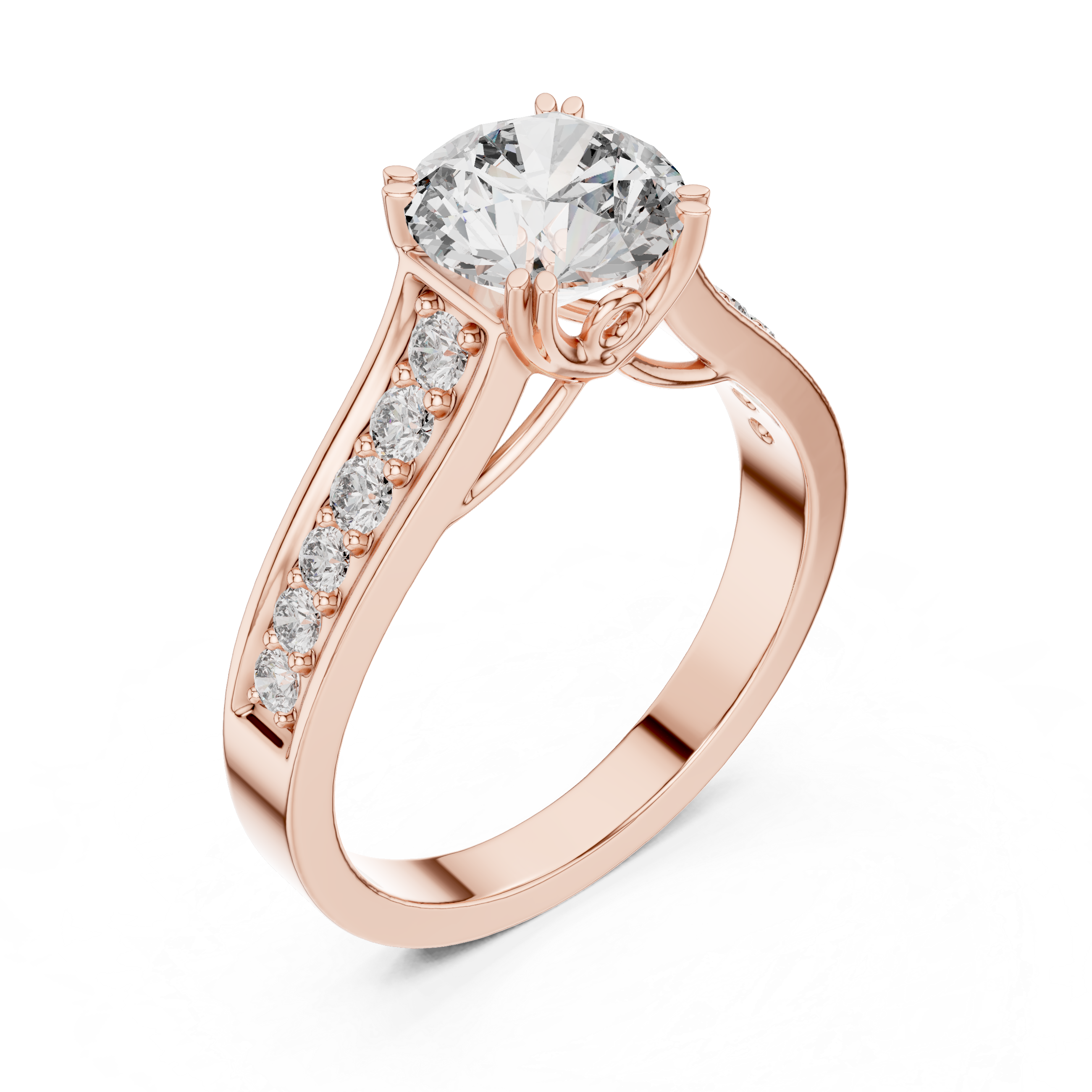 Round Cut Diamond Solitaire Ring with Pavé Split Band