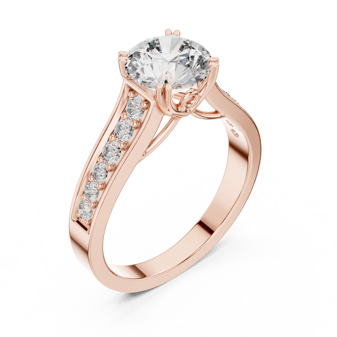 Round Cut Diamond Solitaire Ring with Pavé Split Band