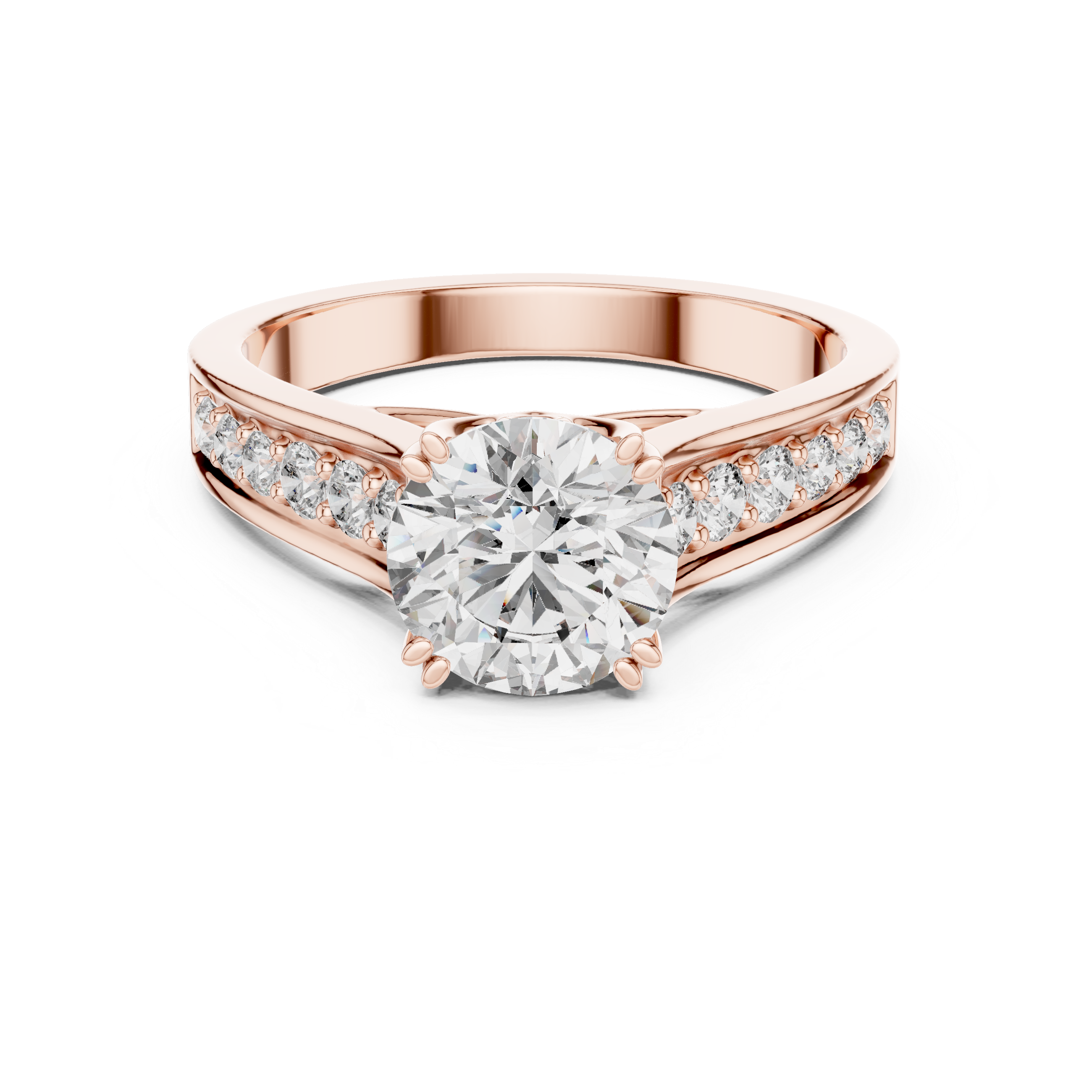 Round Cut Diamond Solitaire Ring with Pavé Split Band