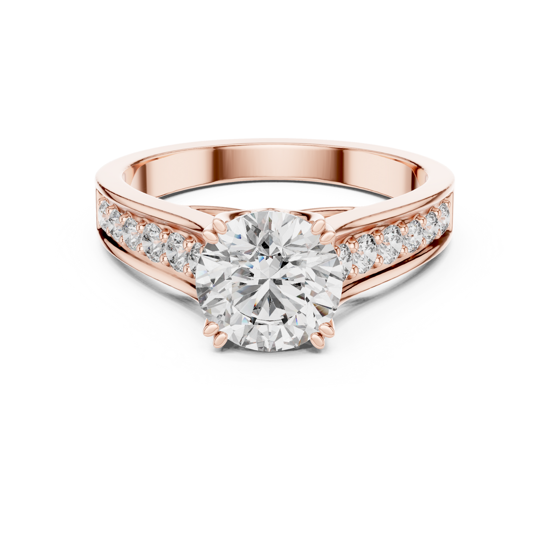 Round Cut Diamond Solitaire Ring with Pavé Split Band