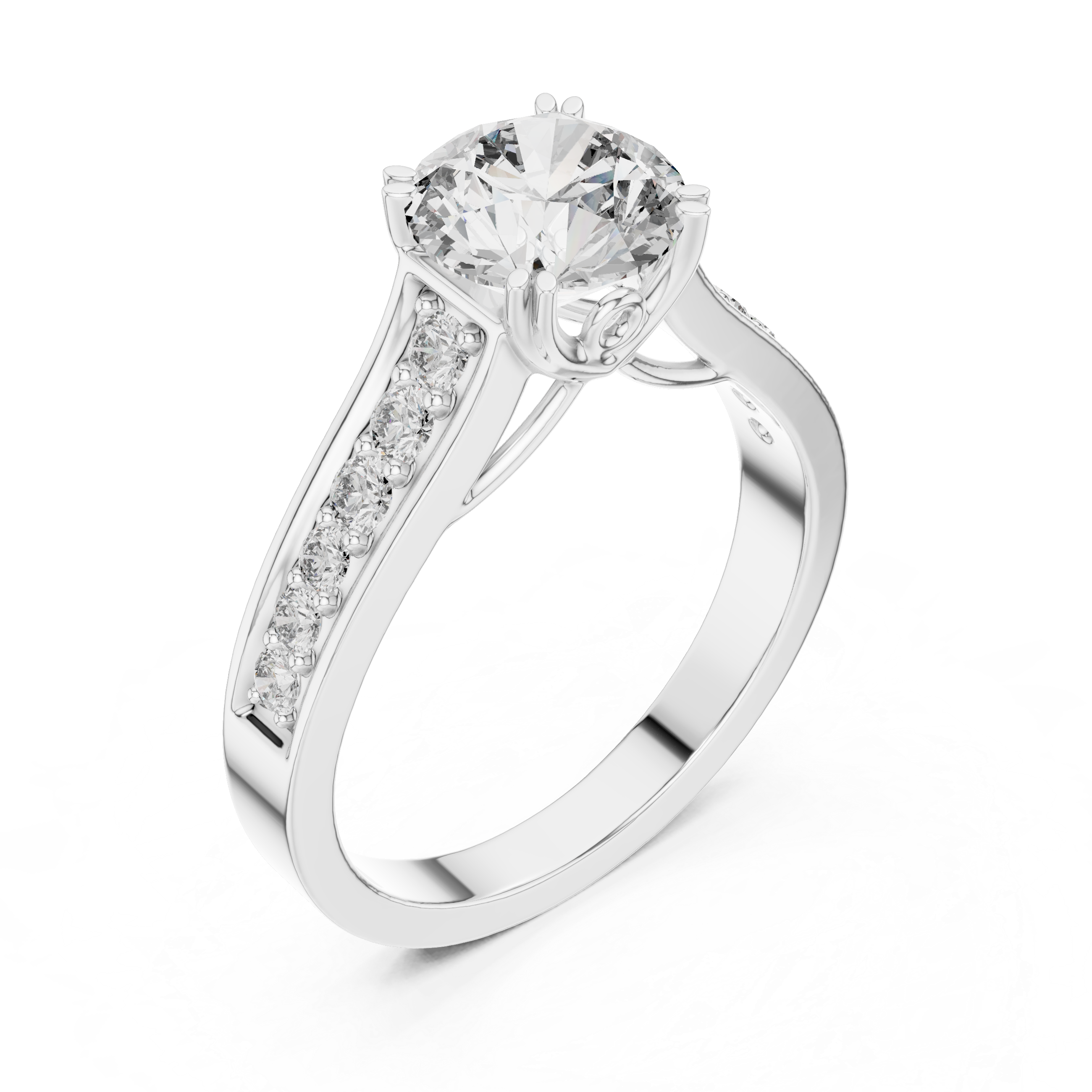 Round Cut Diamond Solitaire Ring with Pavé Split Band