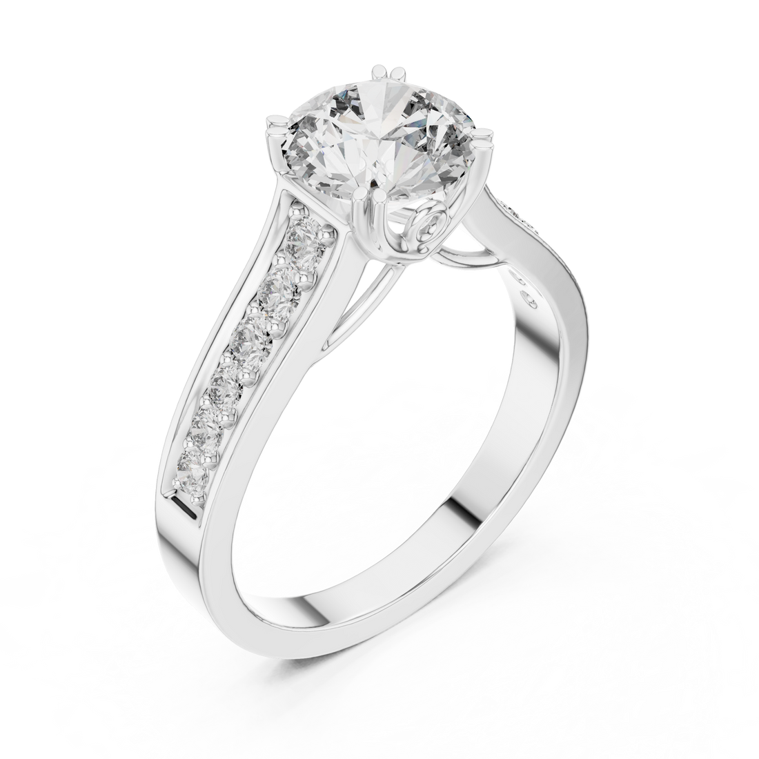 Round Cut Diamond Solitaire Ring with Pavé Split Band