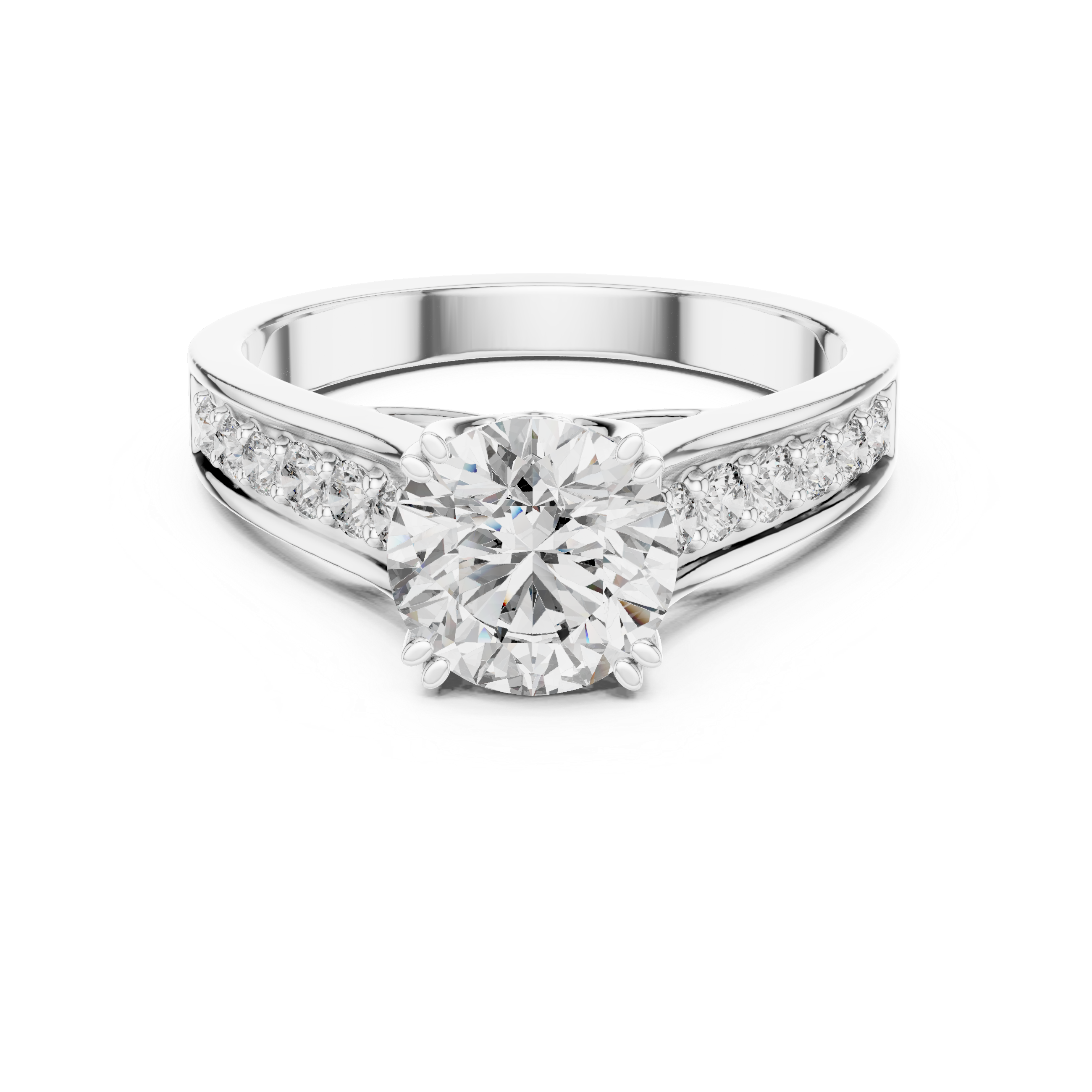 Round Cut Diamond Solitaire Ring with Pavé Split Band