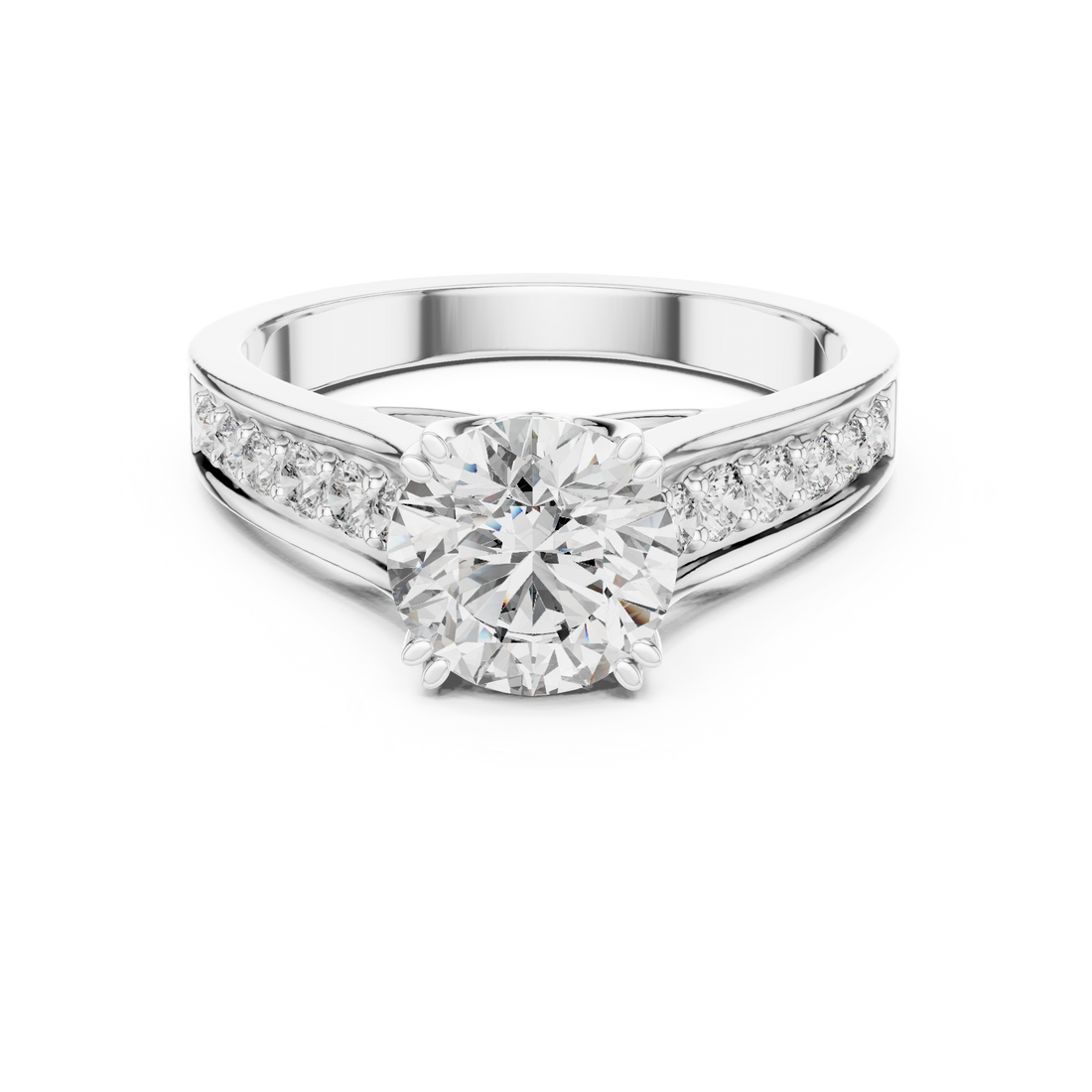 Round Cut Diamond Solitaire Ring with Pavé Split Band