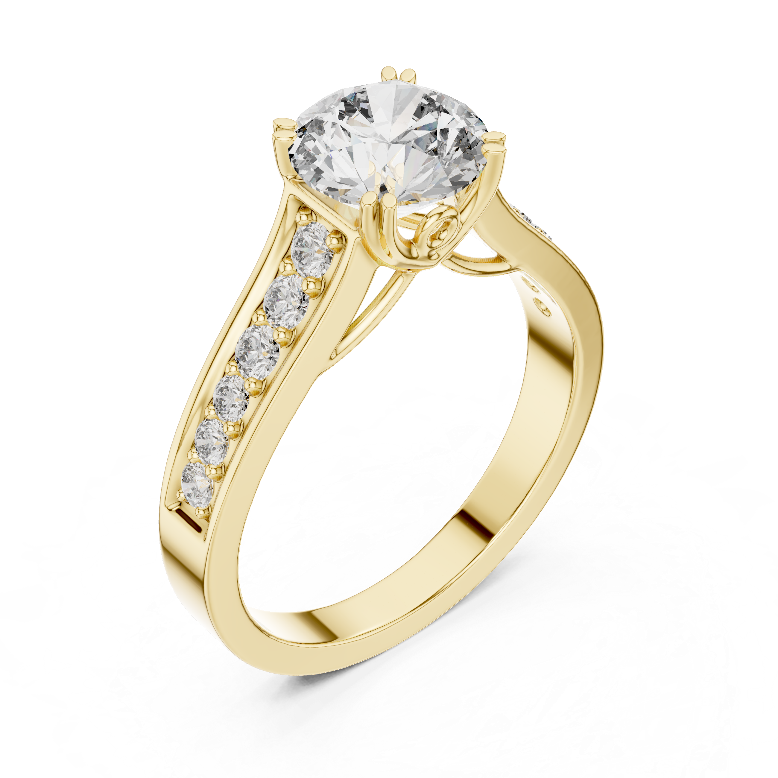 Round Cut Diamond Solitaire Ring with Pavé Split Band
