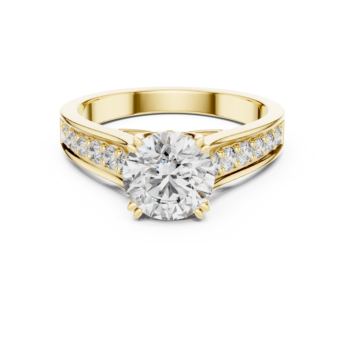 Round Cut Diamond Solitaire Ring with Pavé Split Band