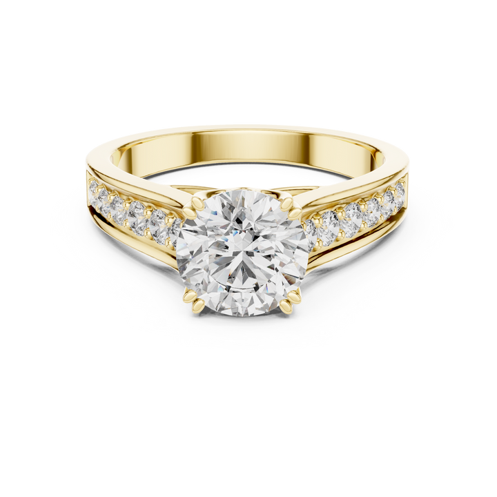 Round Cut Diamond Solitaire Ring with Pavé Split Band