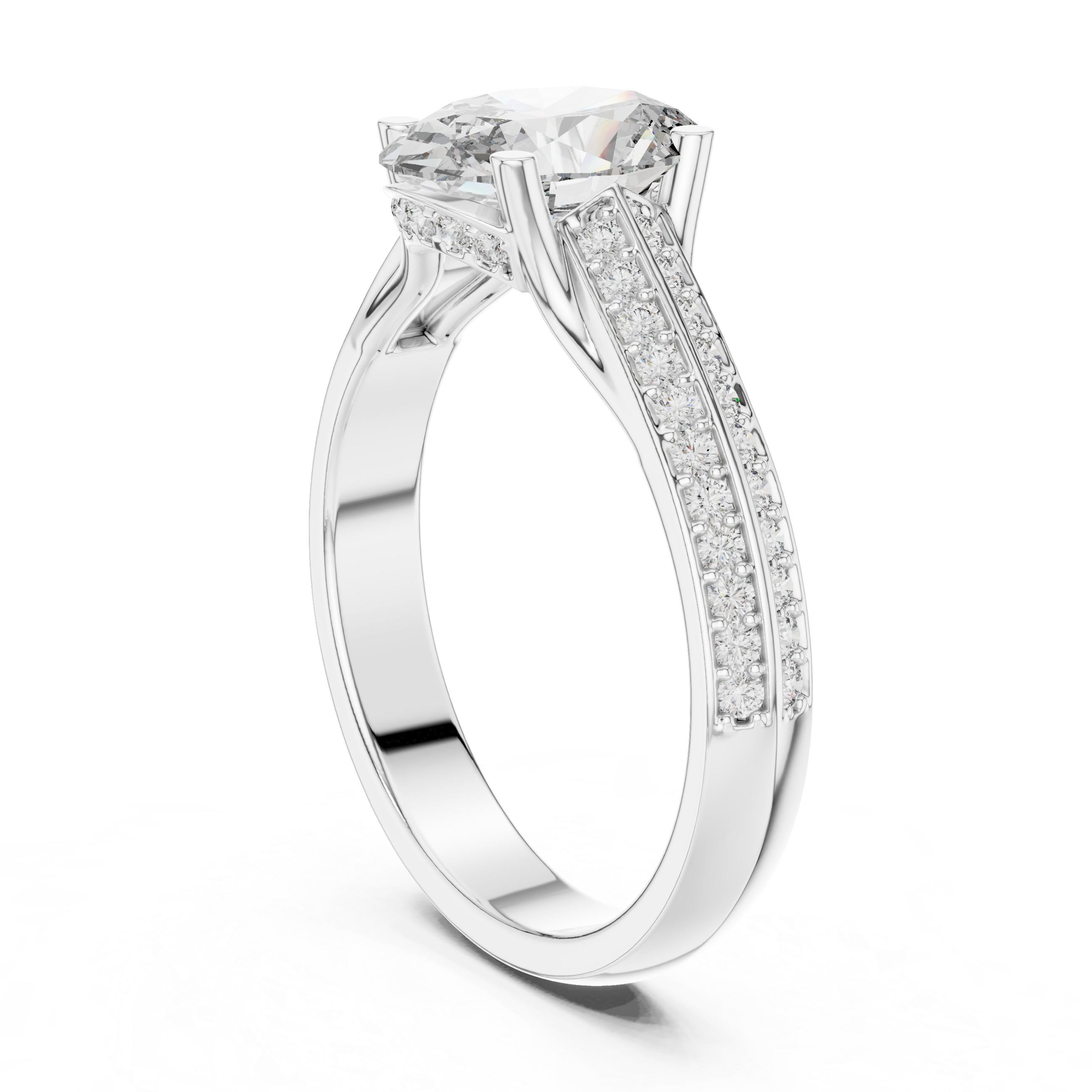 Oval Cut Diamond Split Shank Pavé Engagement Ring with Hidden Halo Elegance