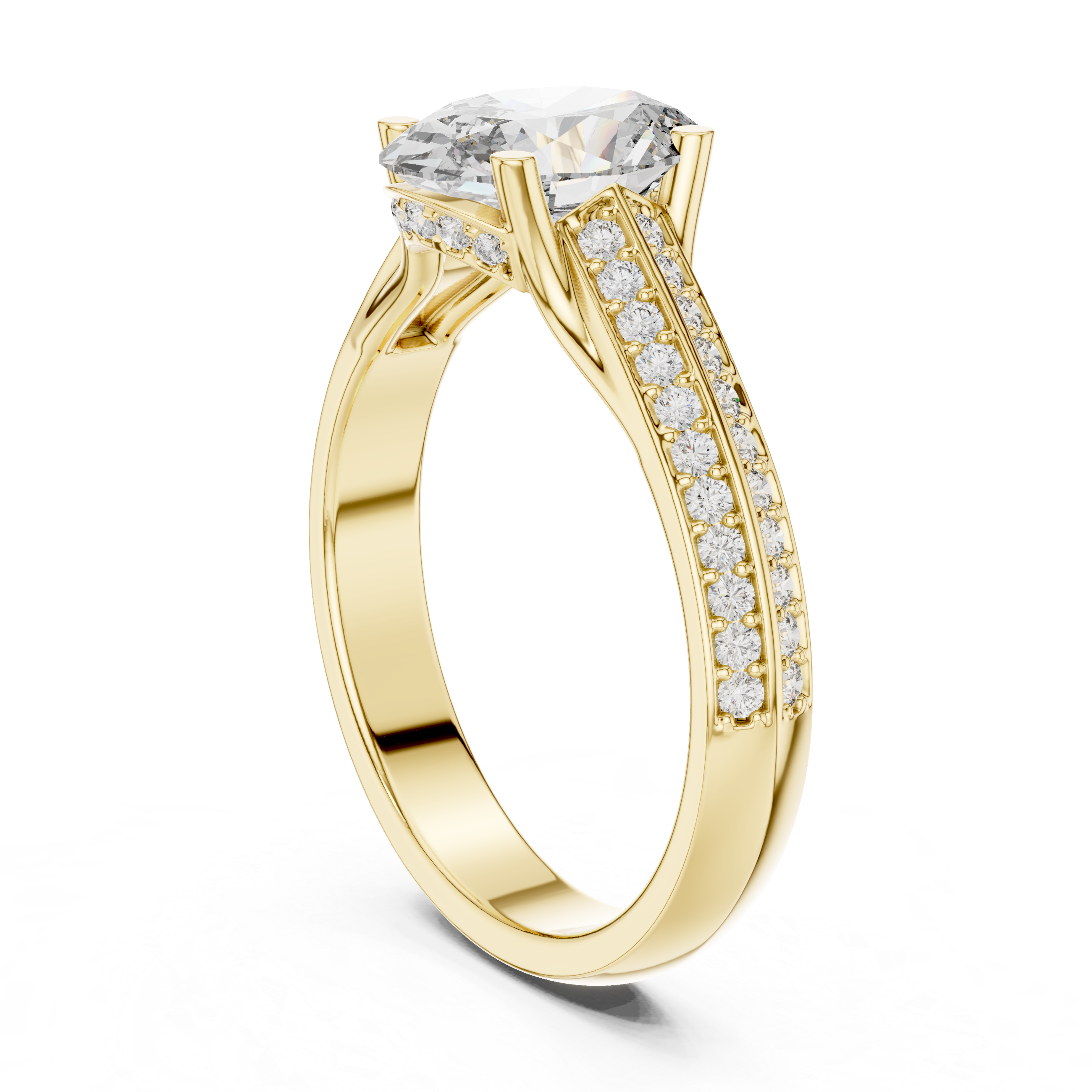 Oval Cut Diamond Split Shank Pavé Engagement Ring with Hidden Halo Elegance
