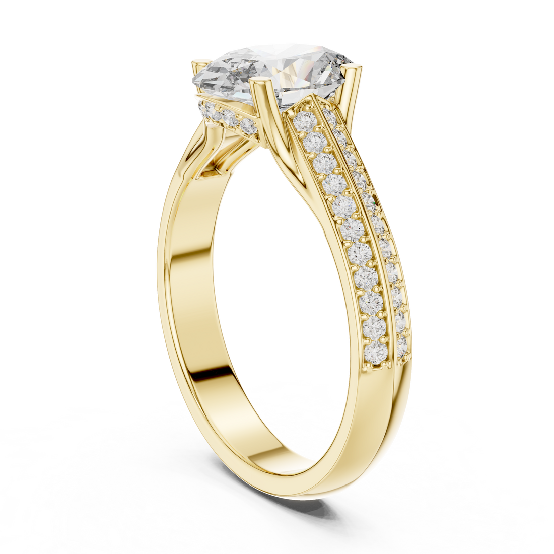 Oval Cut Diamond Split Shank Pavé Engagement Ring with Hidden Halo Elegance
