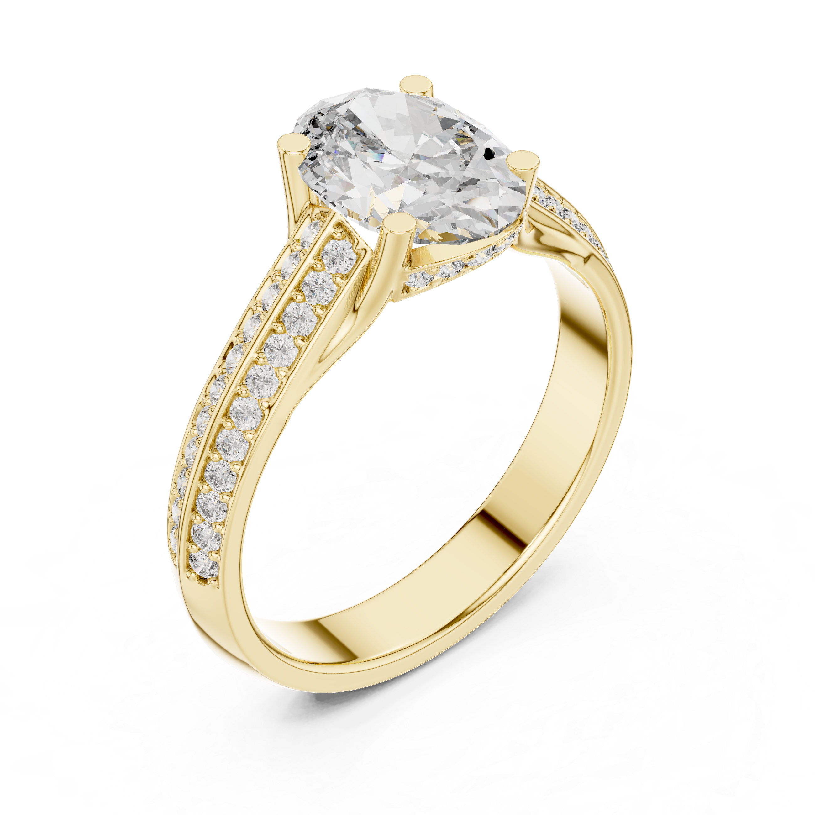 Oval Cut Diamond Split Shank Pavé Engagement Ring with Hidden Halo Elegance