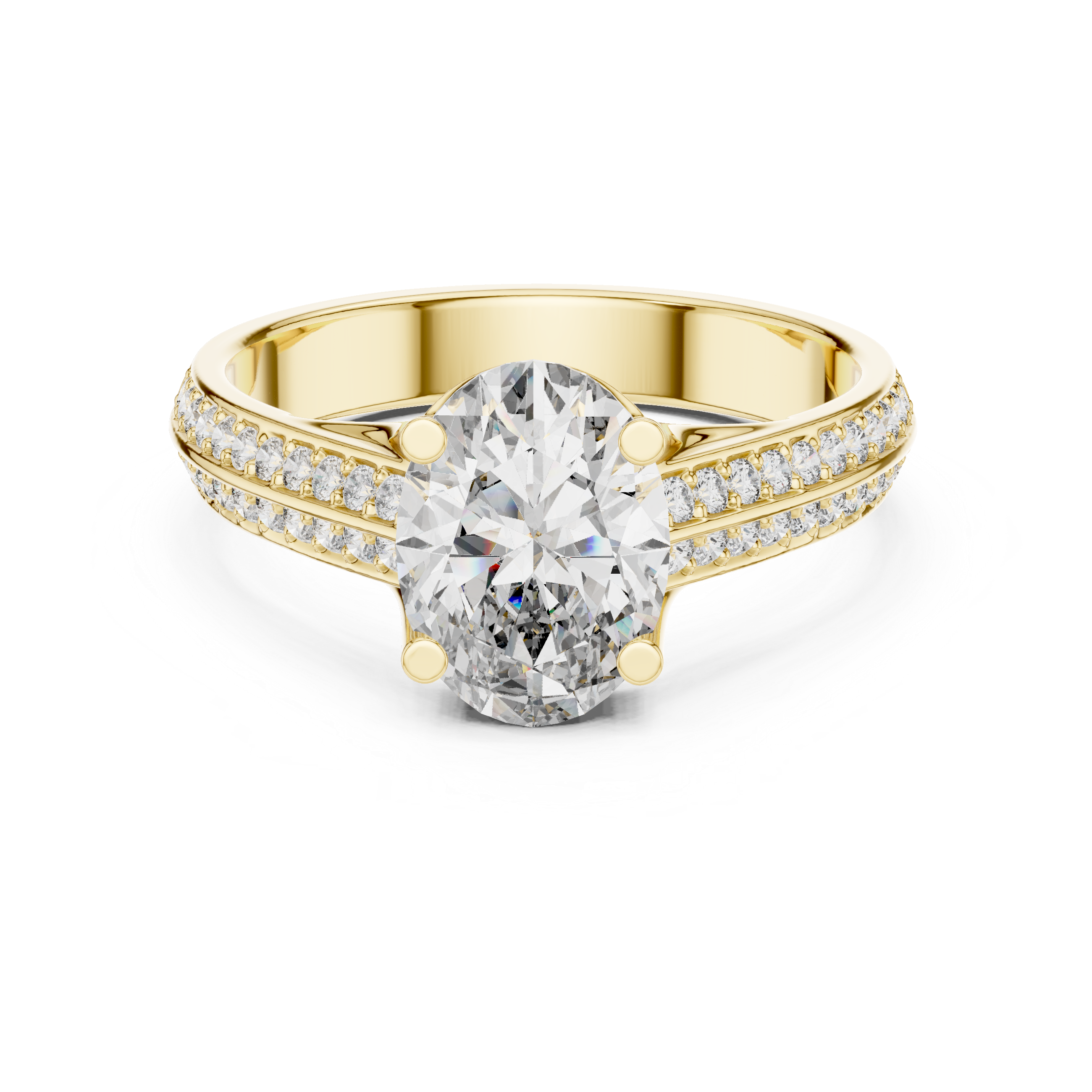 Oval Cut Diamond Split Shank Pavé Engagement Ring with Hidden Halo Elegance