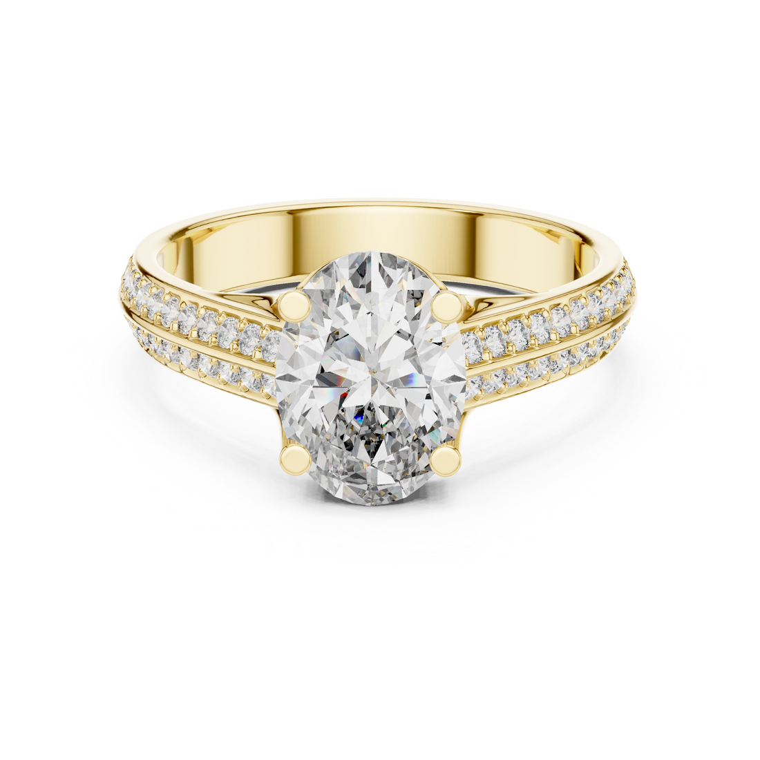 Oval Cut Diamond Split Shank Pavé Engagement Ring with Hidden Halo Elegance