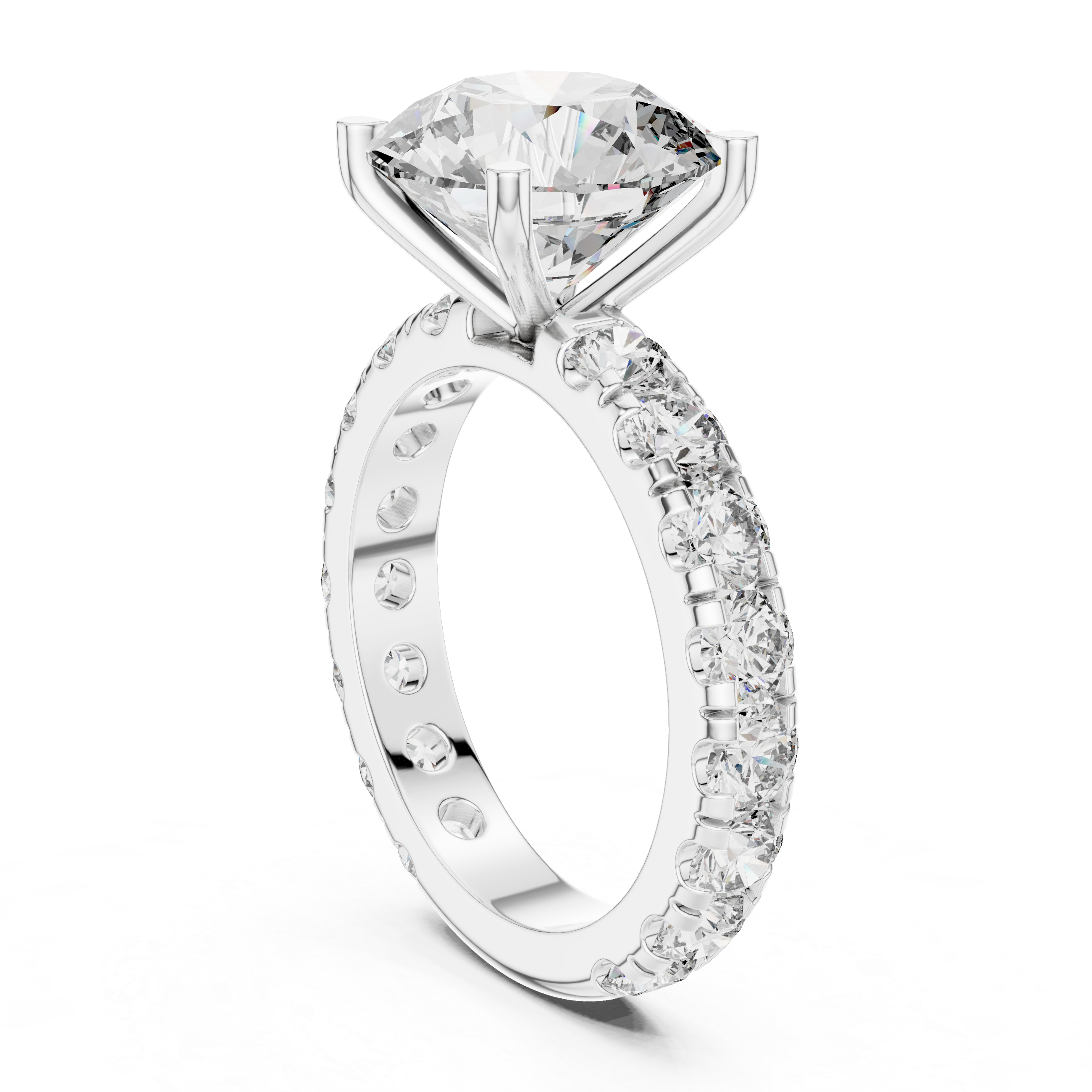 Round Cut Diamond Solitaire Engagement Ring with U-Cut Diamond Band