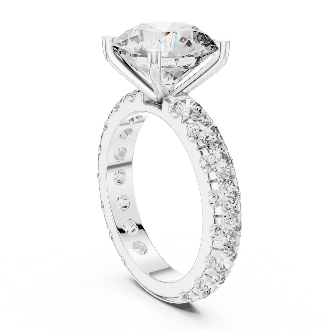 Round Cut Diamond Solitaire Engagement Ring with U-Cut Diamond Band