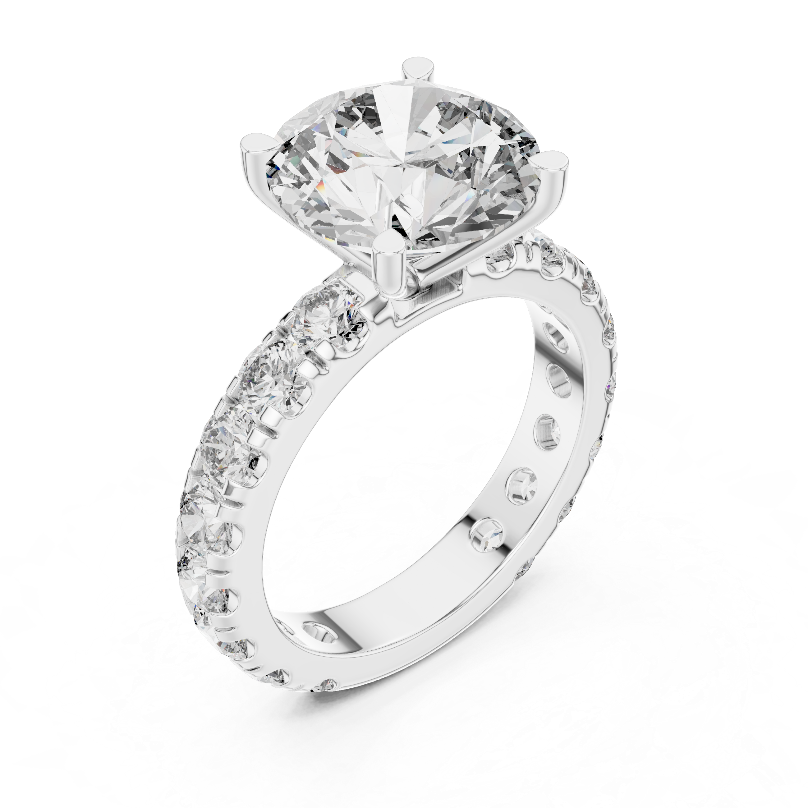 Round Cut Diamond Solitaire Engagement Ring with U-Cut Diamond Band