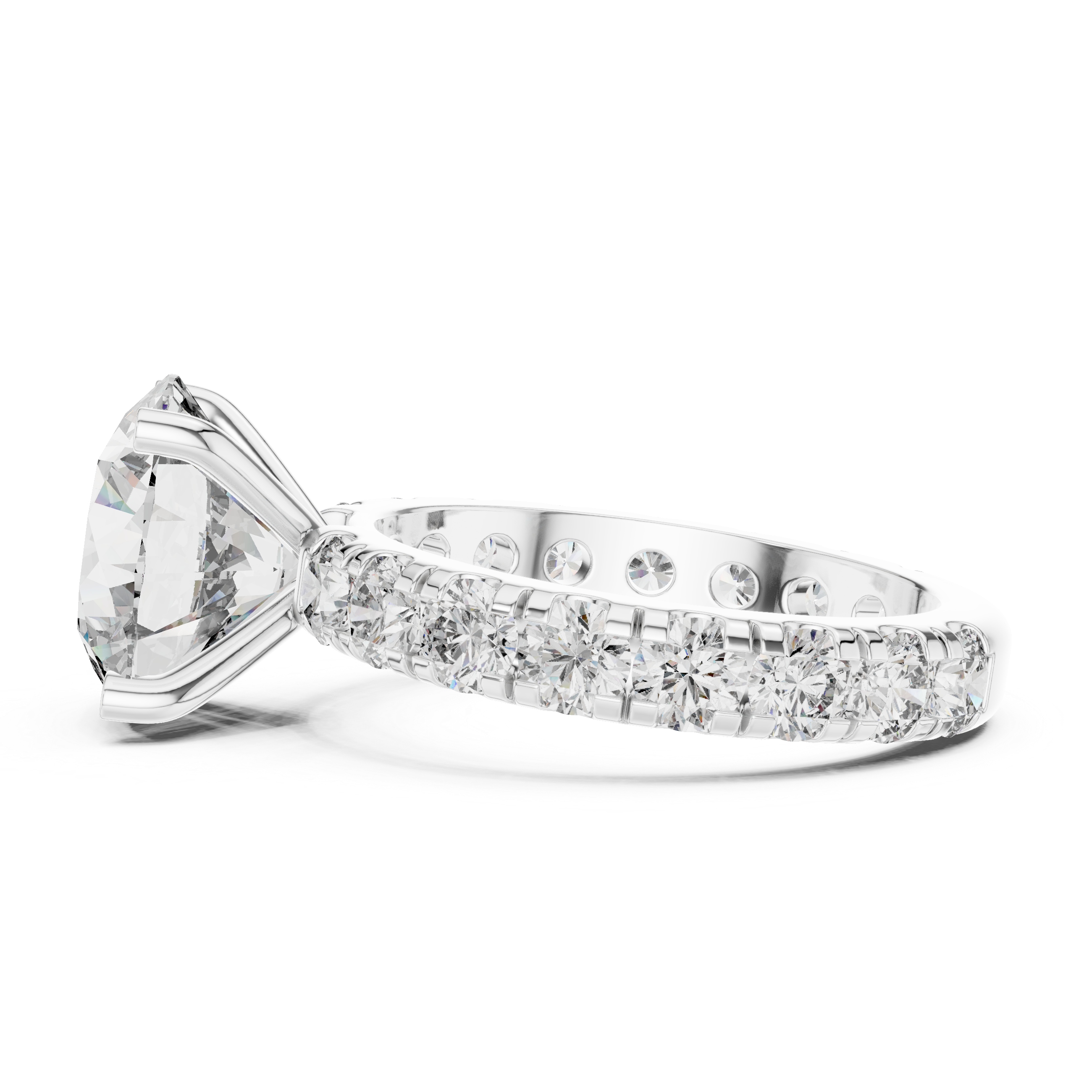 Round Cut Diamond Solitaire Engagement Ring with U-Cut Diamond Band