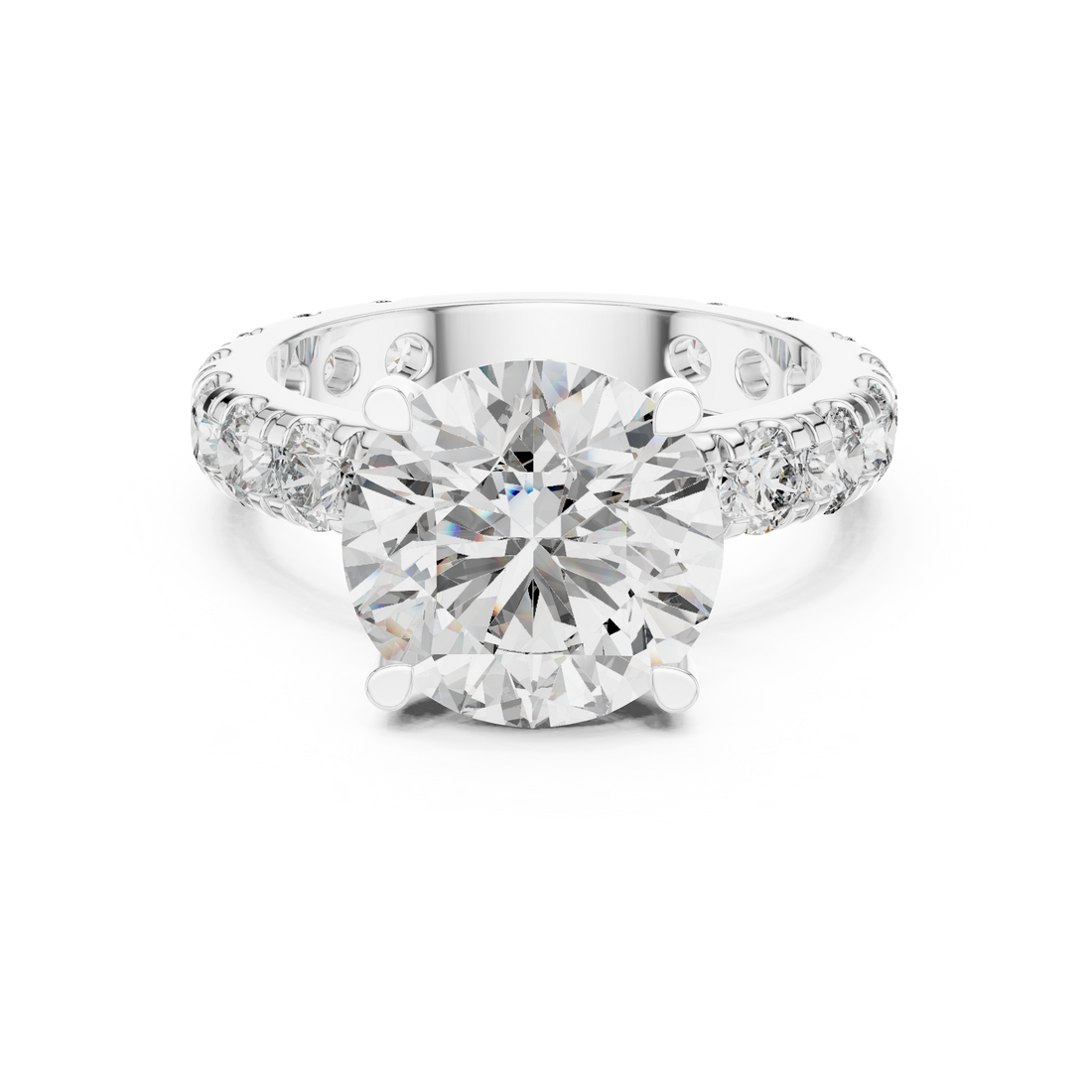 Round Cut Diamond Solitaire Engagement Ring with U-Cut Diamond Band