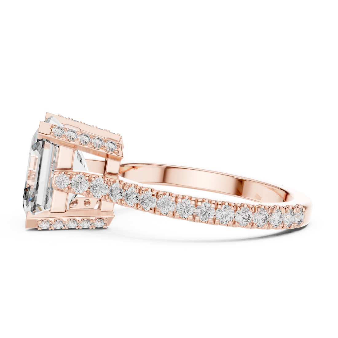 Asscher Cut Diamond Solitaire Engagement Ring with Pavé Diamond Band