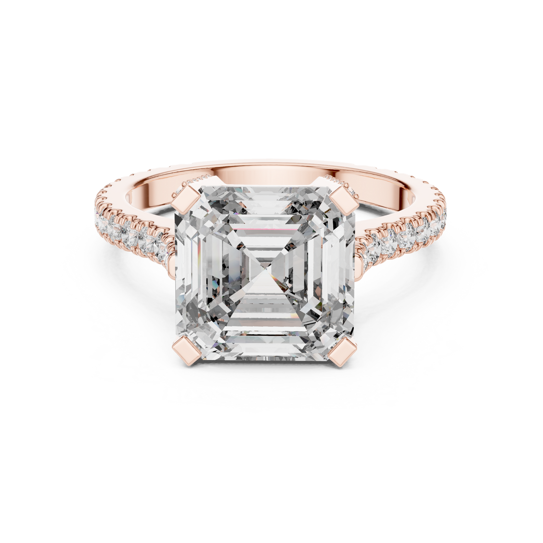 Asscher Cut Diamond Solitaire Engagement Ring with Pavé Diamond Band