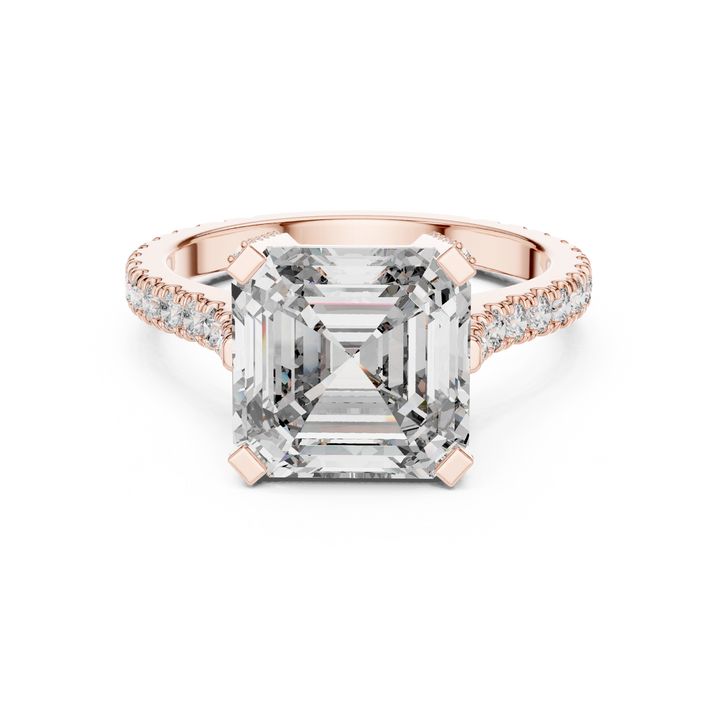 Asscher Cut Diamond Solitaire Engagement Ring with Pavé Diamond Band