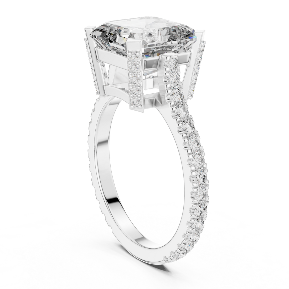 Asscher Cut Diamond Solitaire Engagement Ring with Pavé Diamond Band