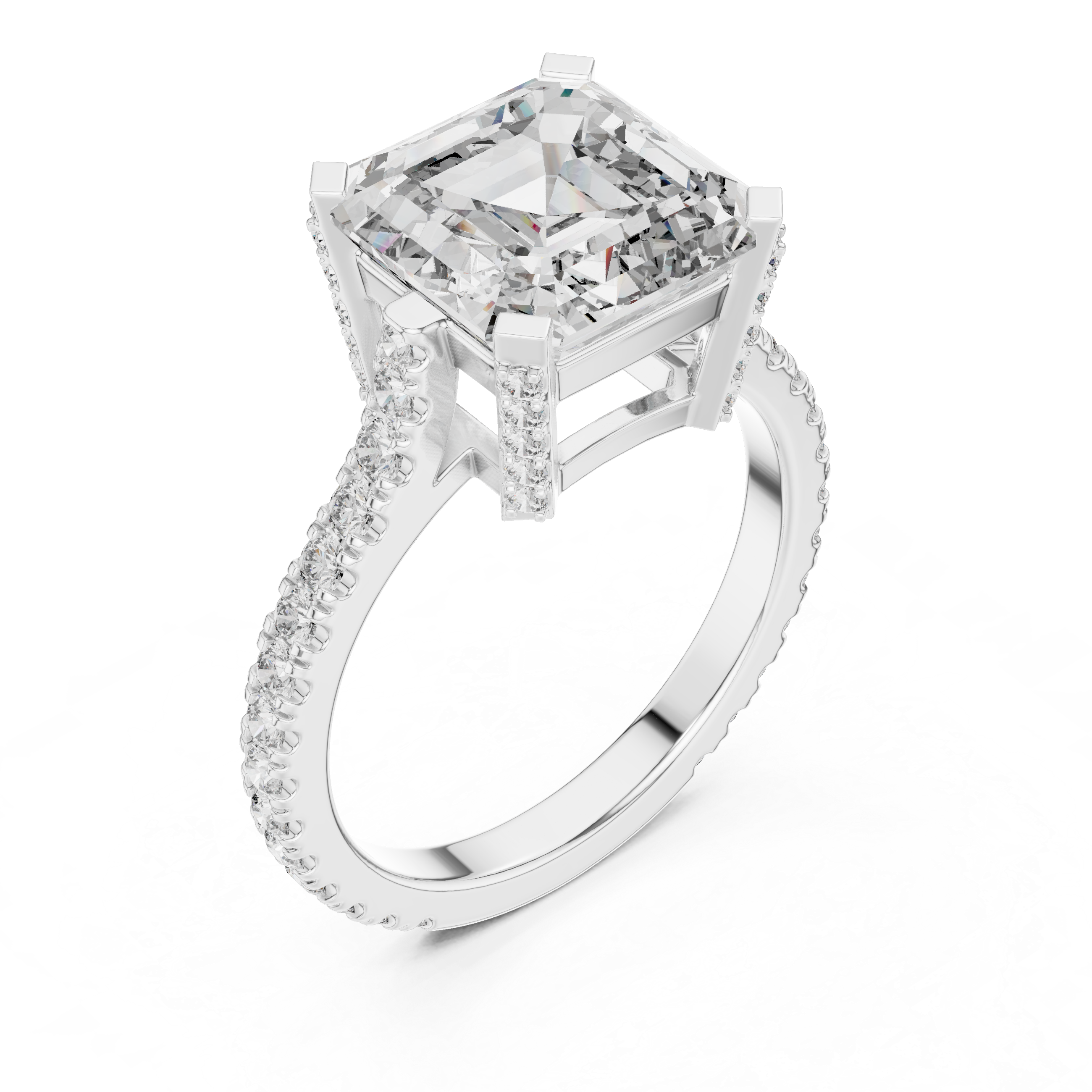 Asscher Cut Diamond Solitaire Engagement Ring with Pavé Diamond Band