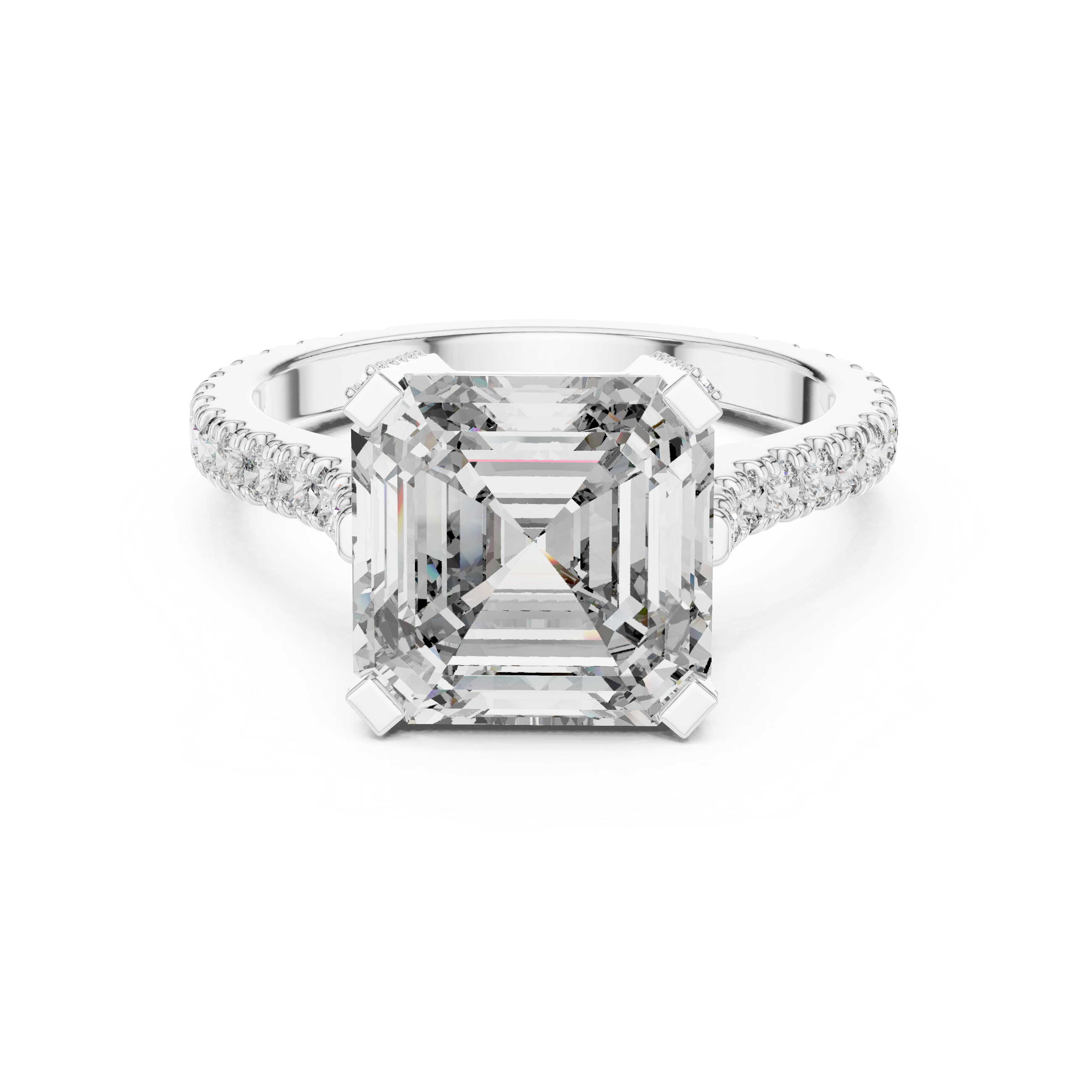 Asscher Cut Diamond Solitaire Engagement Ring with Pavé Diamond Band