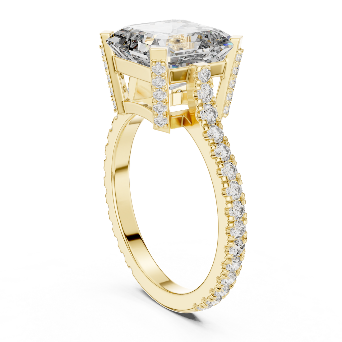 Asscher Cut Diamond Solitaire Engagement Ring with Pavé Diamond Band