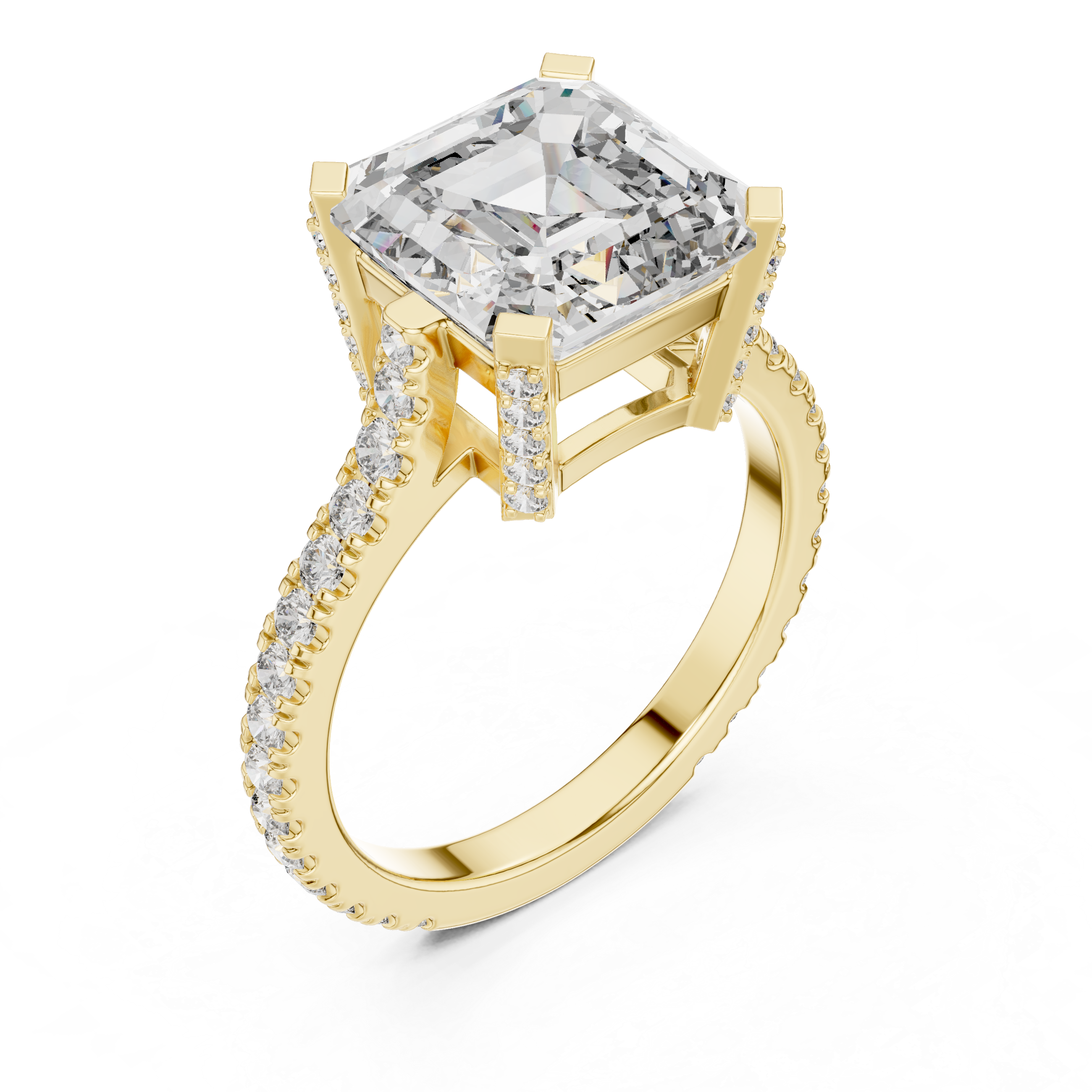 Asscher Cut Diamond Solitaire Engagement Ring with Pavé Diamond Band