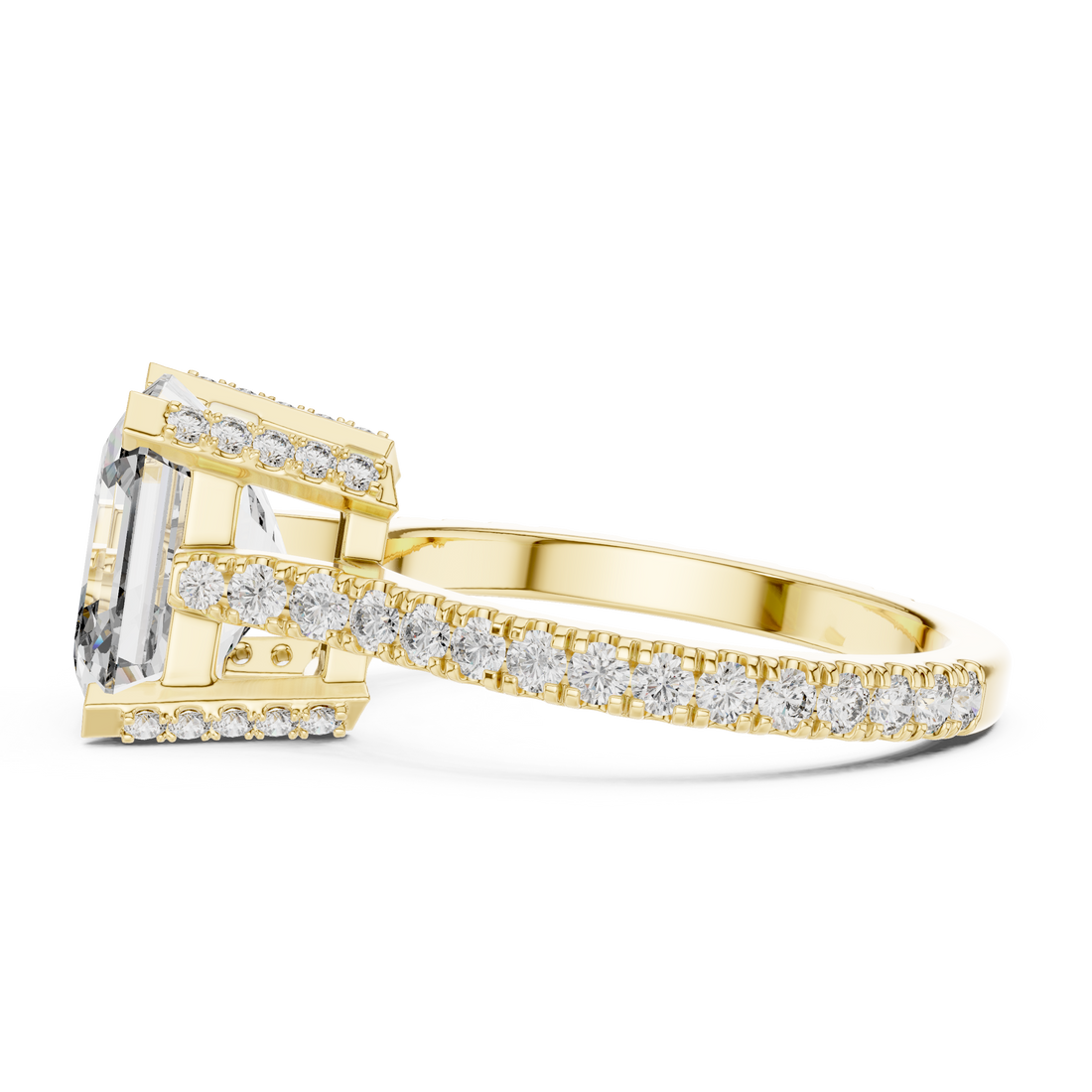 Asscher Cut Diamond Solitaire Engagement Ring with Pavé Diamond Band