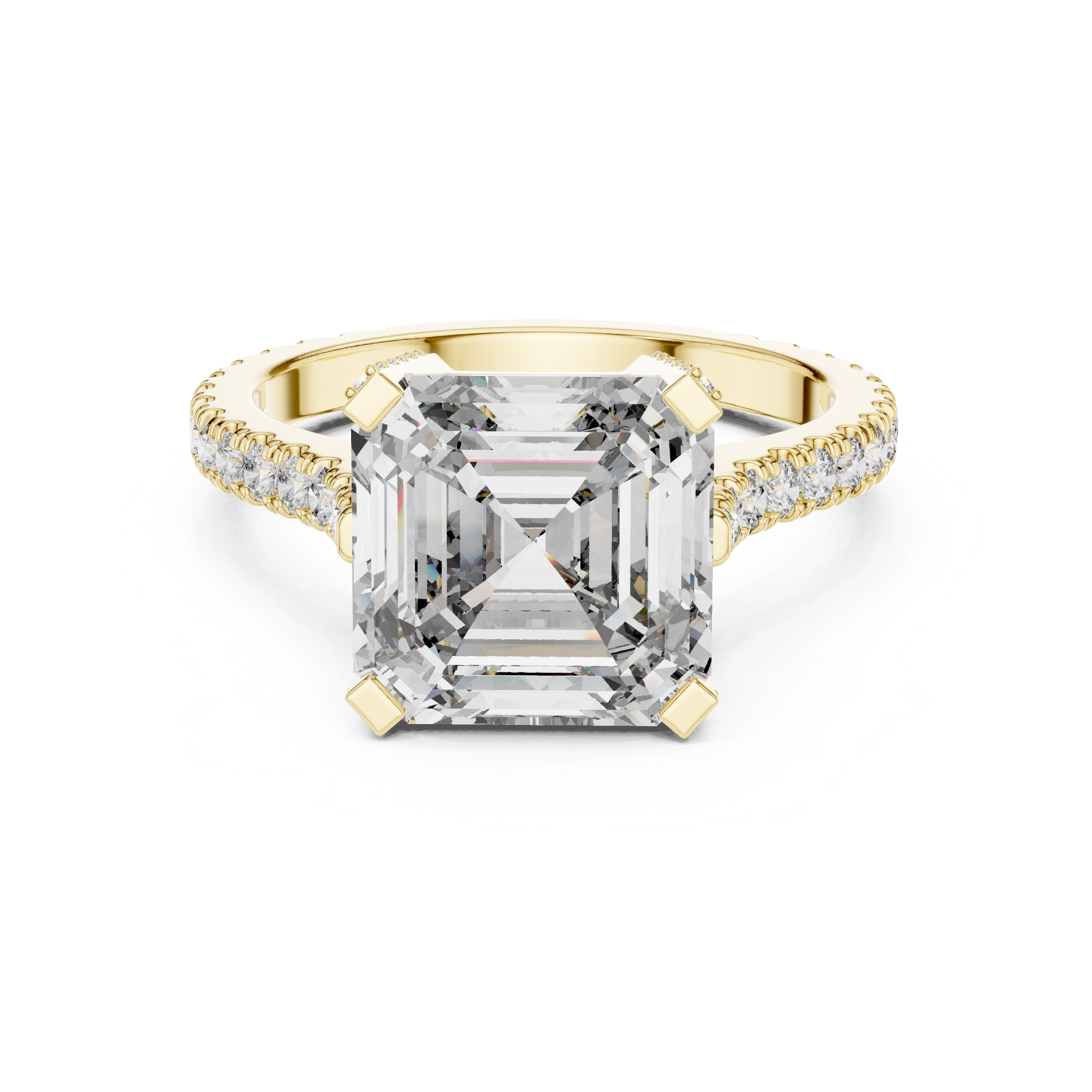Asscher Cut Diamond Solitaire Engagement Ring with Pavé Diamond Band