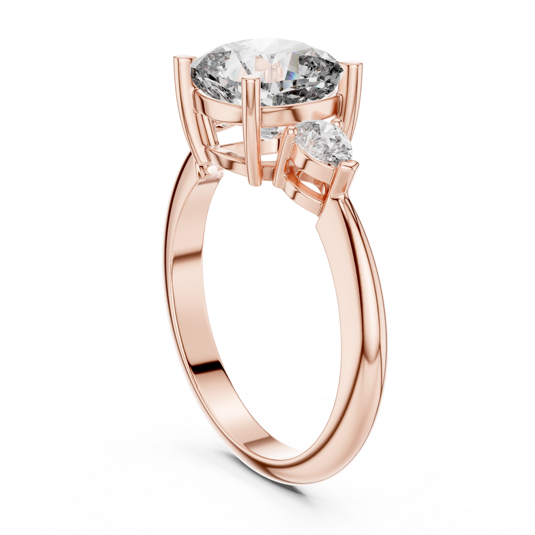 Cushion Square Cut Diamond Three Stone Ring with Pear Side Diamonds