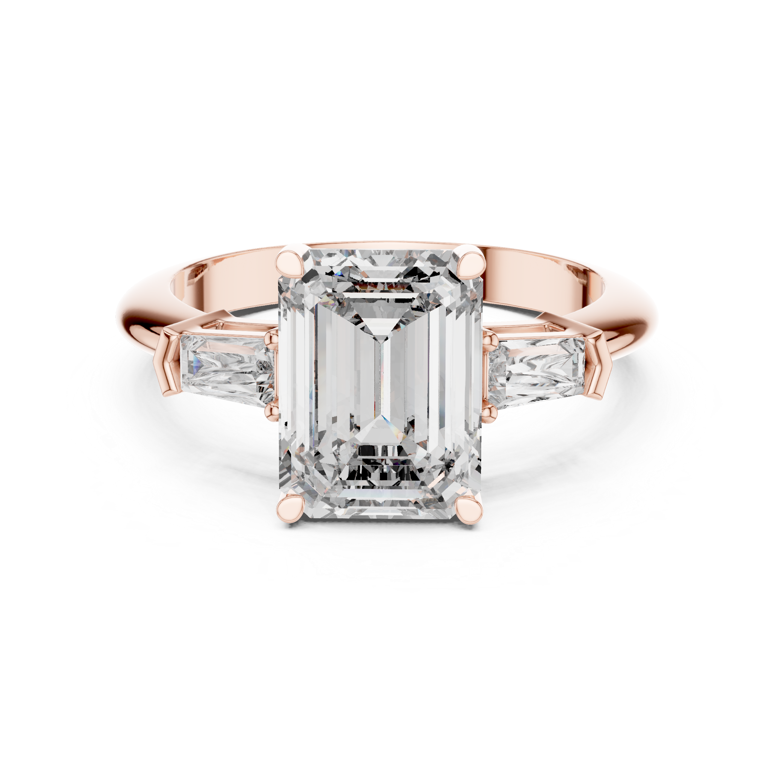 Emerald Cut Diamond Three Stone Ring with Baguette Side Diamonds