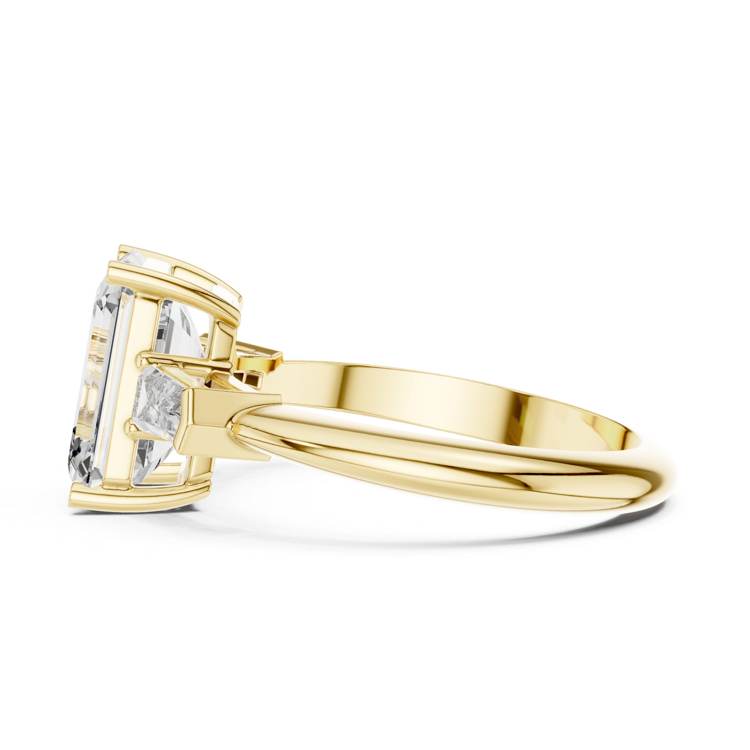 Emerald Cut Diamond Three Stone Ring with Baguette Side Diamonds