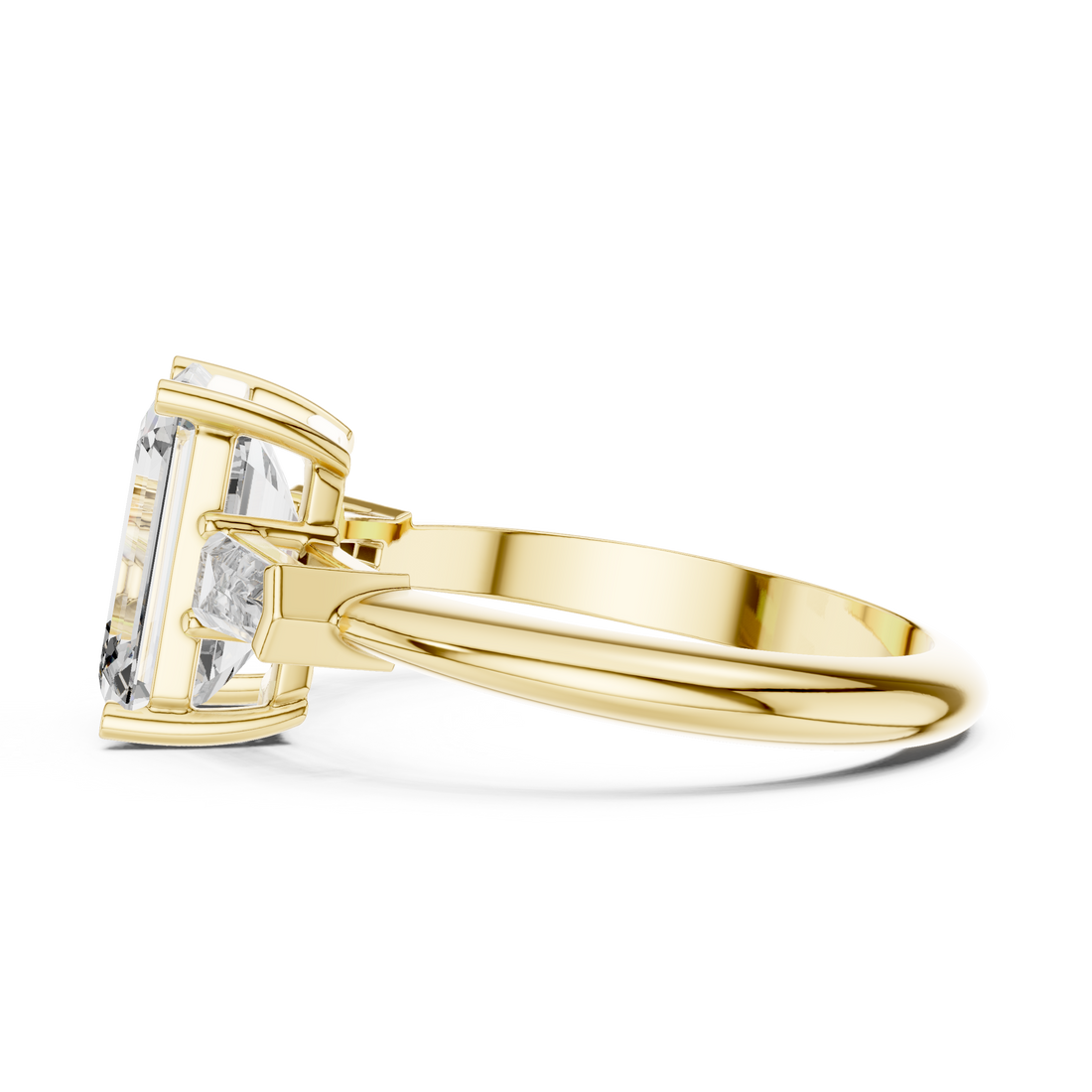 Emerald Cut Diamond Three Stone Ring with Baguette Side Diamonds