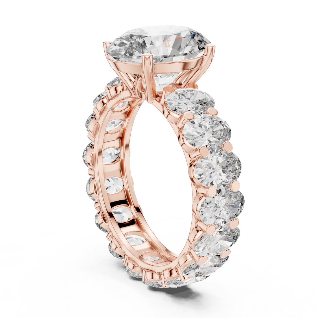 Oval Cut Diamond Eternity Ring with Oval Center Stone
