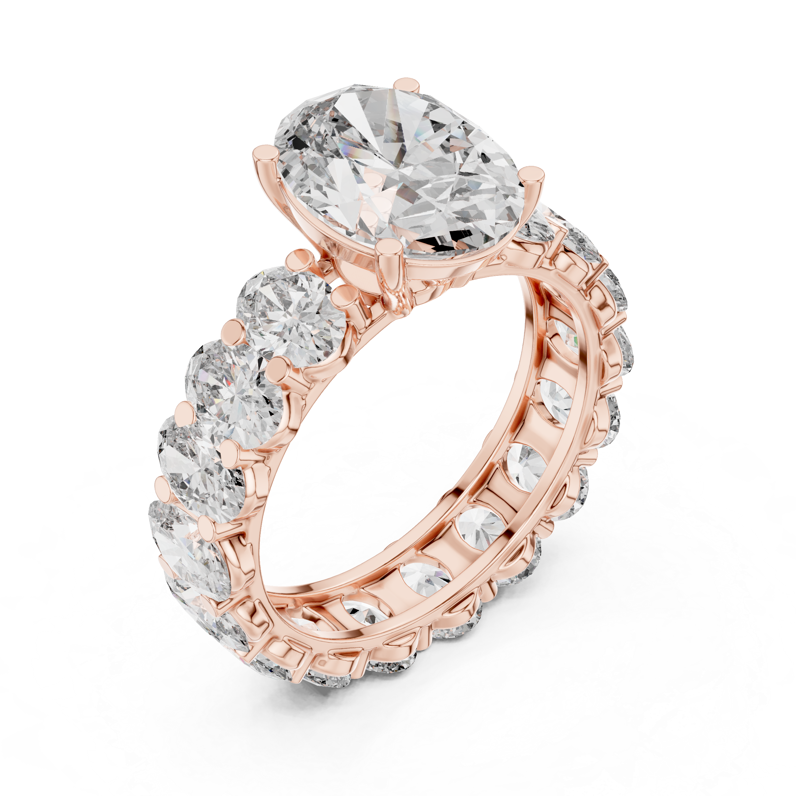 Oval Cut Diamond Eternity Ring with Oval Center Stone