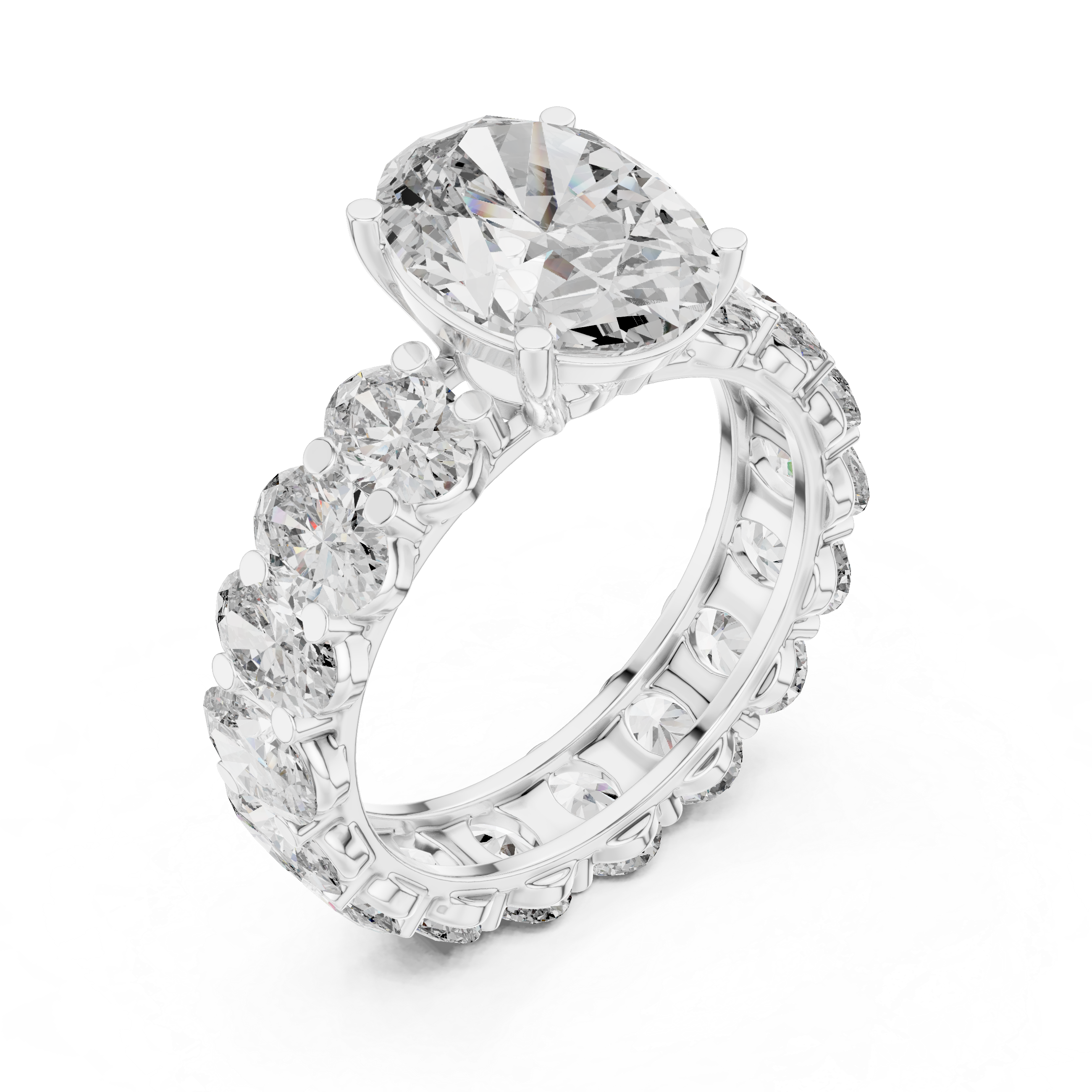 Oval Cut Diamond Eternity Ring with Oval Center Stone