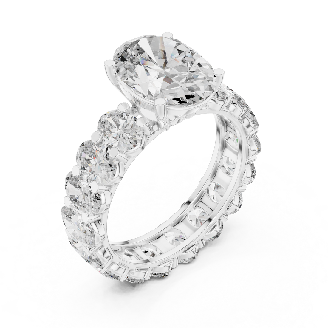 Oval Cut Diamond Eternity Ring with Oval Center Stone
