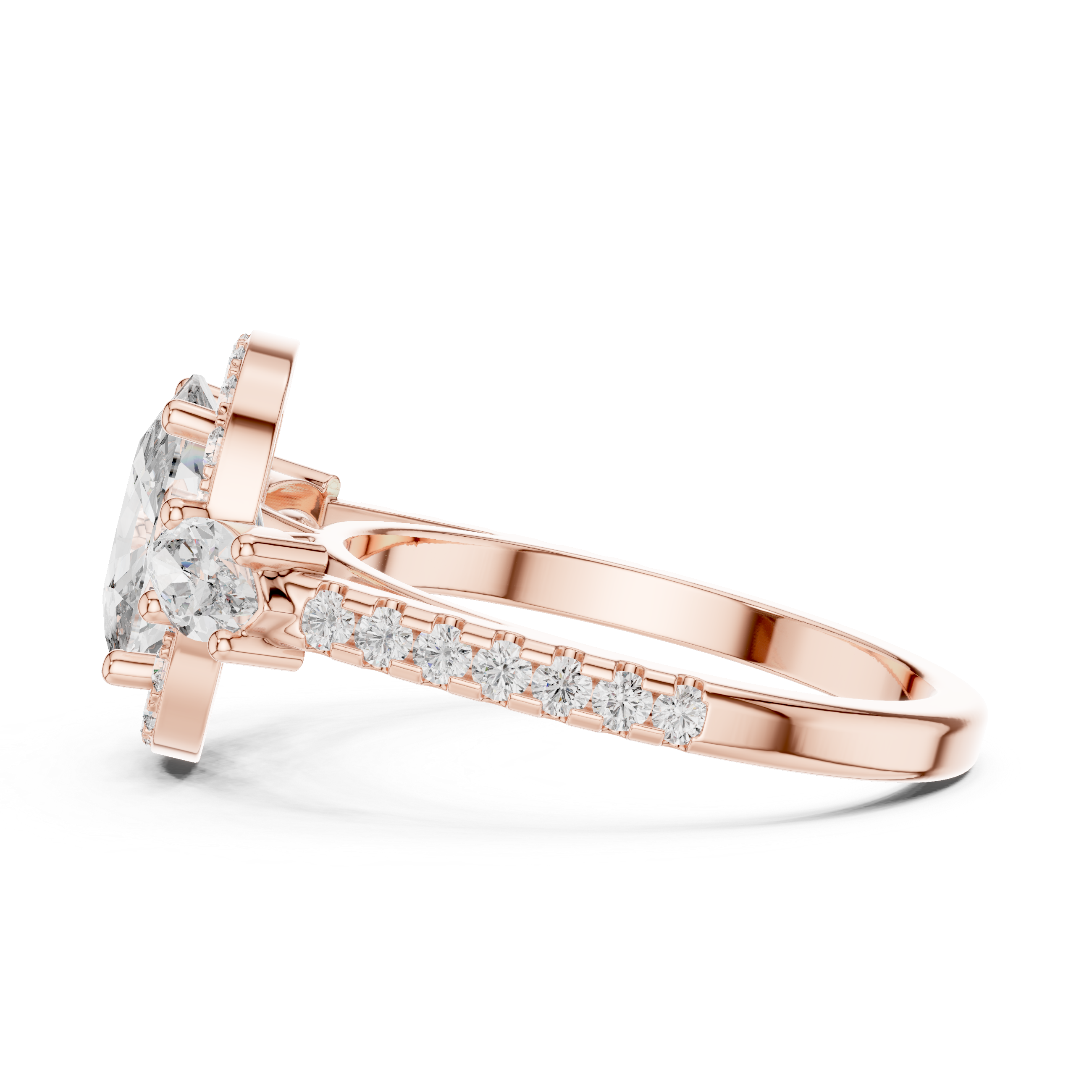 Cushio Diamond Halo Ring with Marquise Side Stones