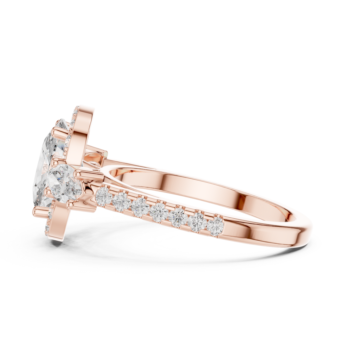 Cushio Diamond Halo Ring with Marquise Side Stones