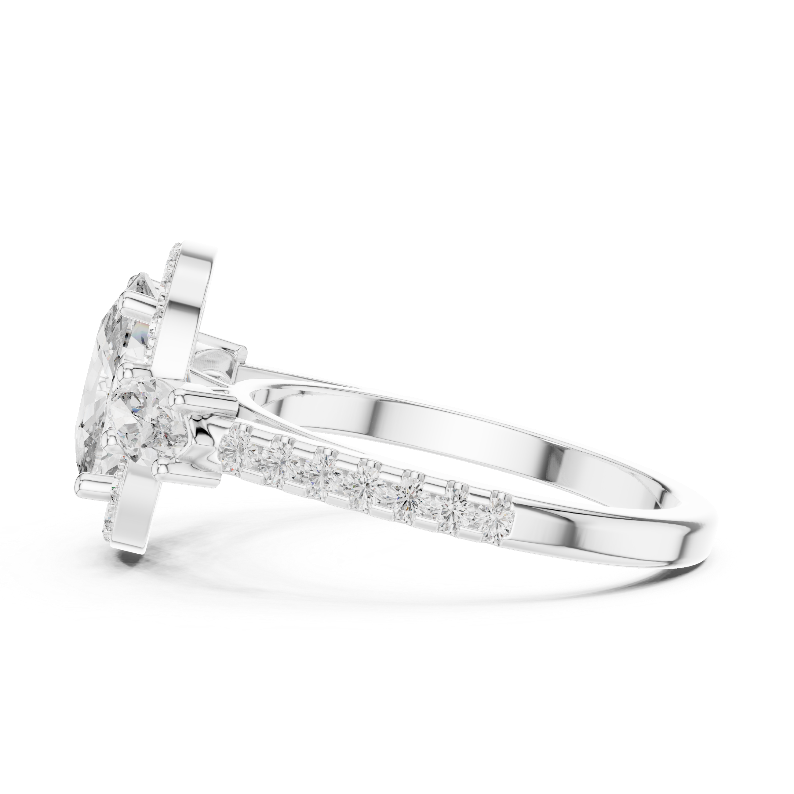 Cushio Diamond Halo Ring with Marquise Side Stones