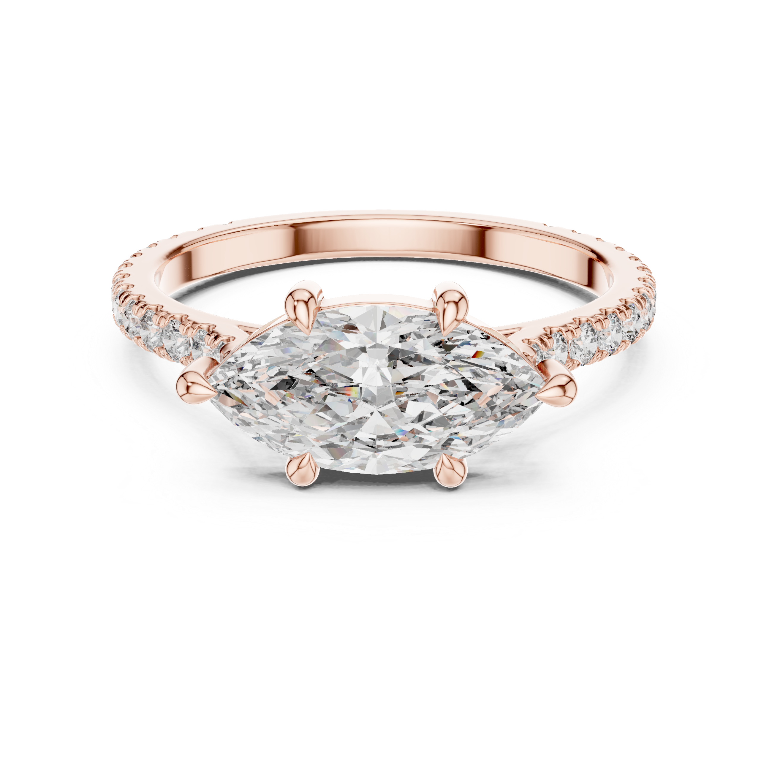 Marquise Cut Diamond Solitaire with Pavé Band Engagement Ring